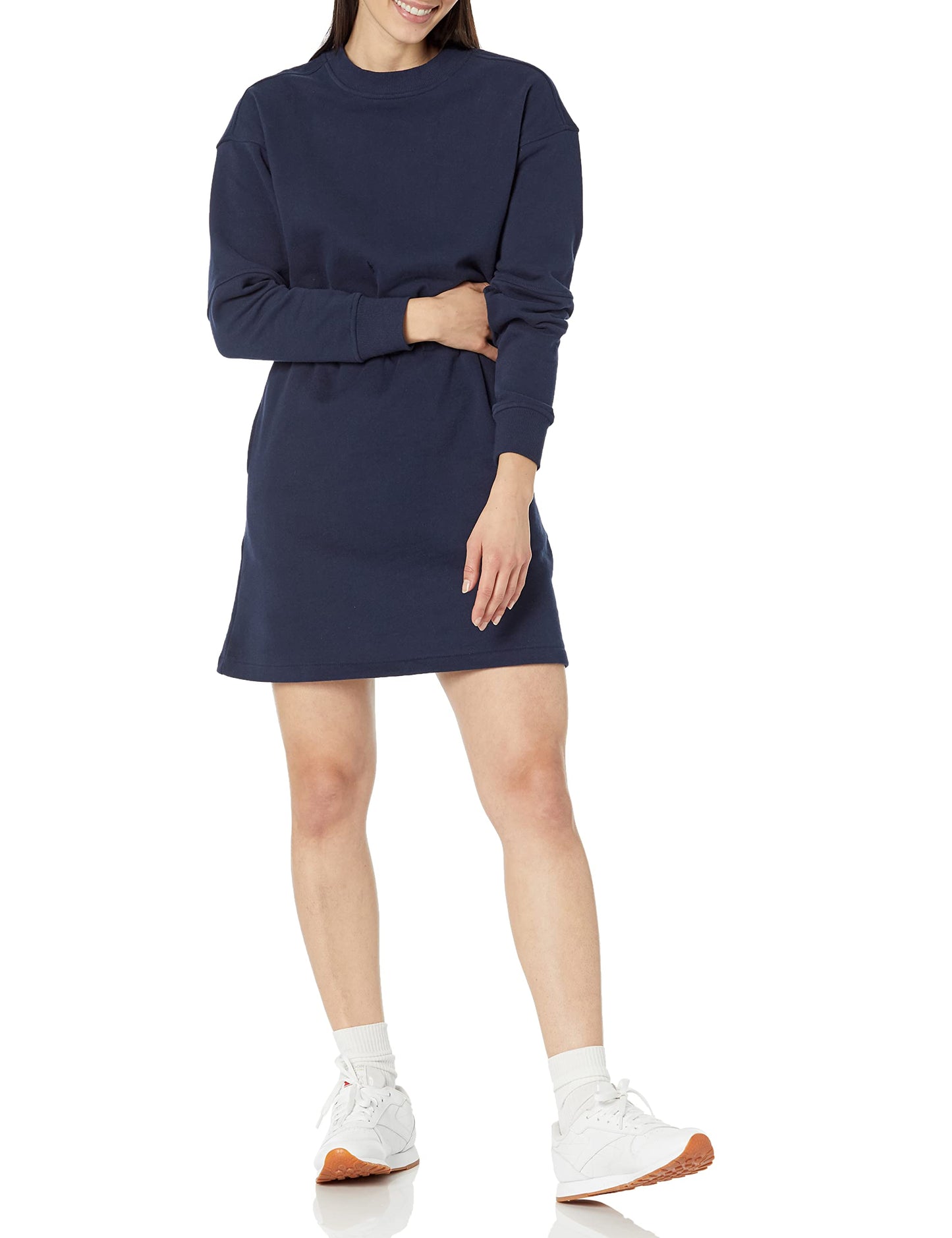 Amazon Essentials Women's Waisted Sweatshirt Dress (Available in Plus Size), Navy, Small