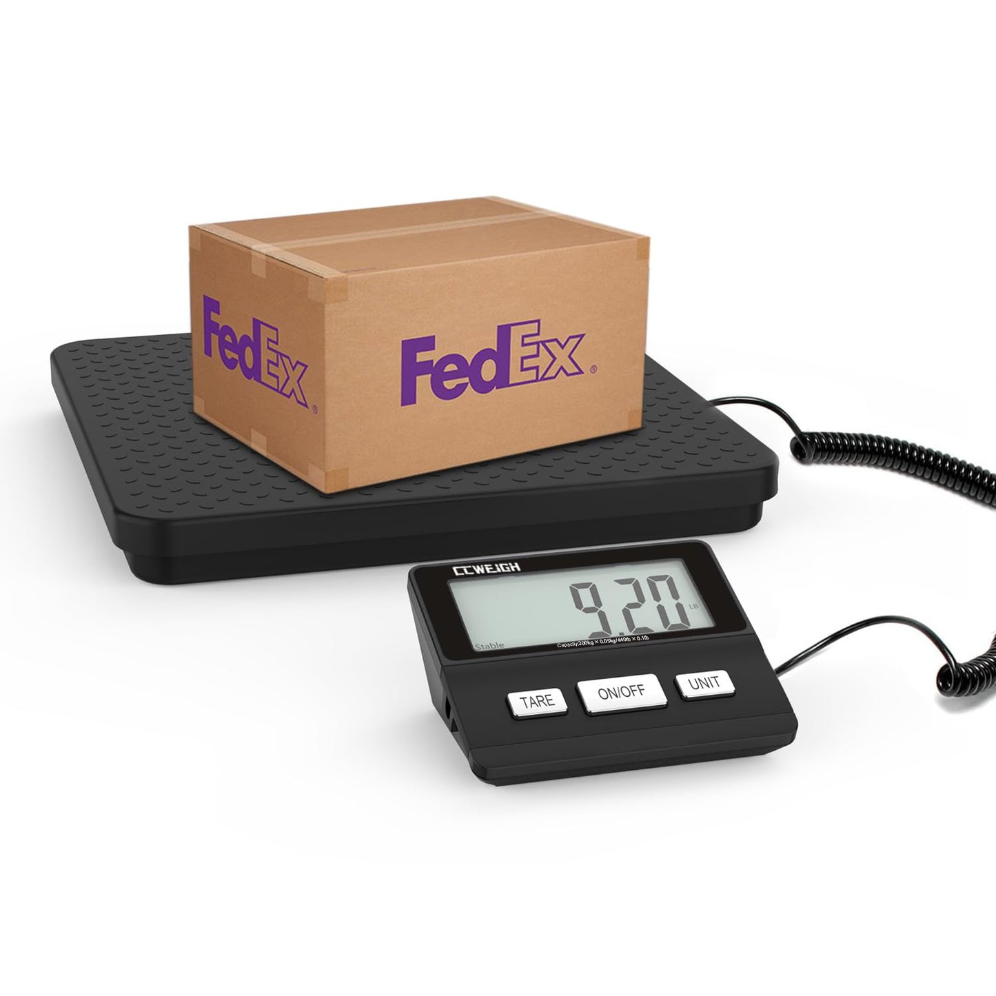 CCweigh Digital Shipping Scale with LCD Display, 440lb x 1.76oz Precision, for Packages Luggage Parcels, Home & Small Business Use, Includes AC Adapter, Postal Scale