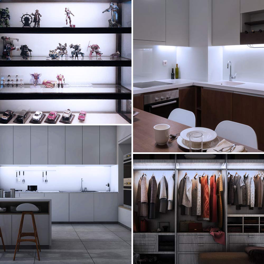 Cefrank LED Display Lights, (4) Strip Light Bars for Display Case Shelf Showcase Bookshelf Kitchen Workbench, Plug-in Under Cabinet Lighting - (6000K, Cool White)