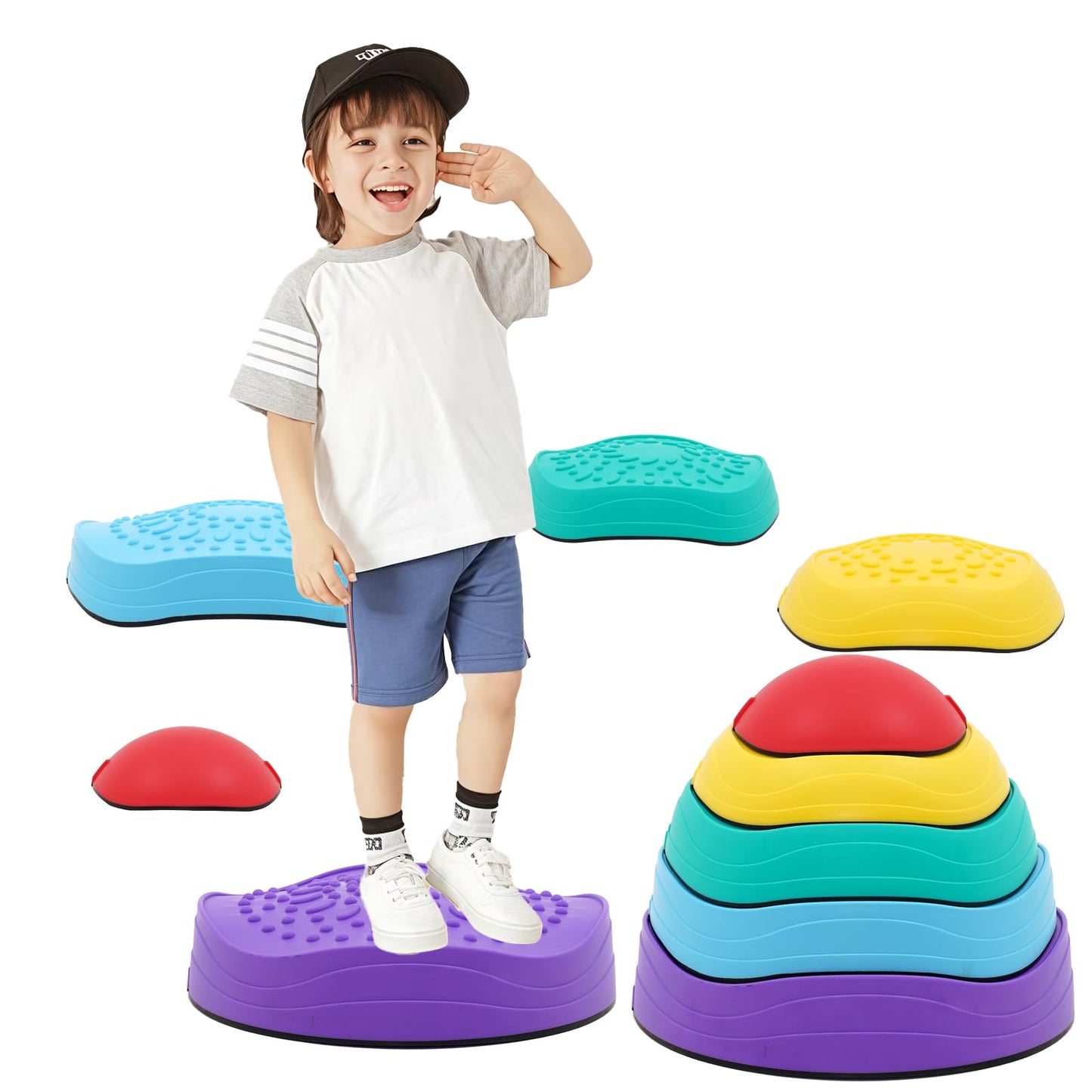 Joonly Kids Stepping Stones 5pcs Balance River Stones for Promoting Children's Coordination Skills Sensory Play Equipment Toys Toddler Ages 3-8 Years