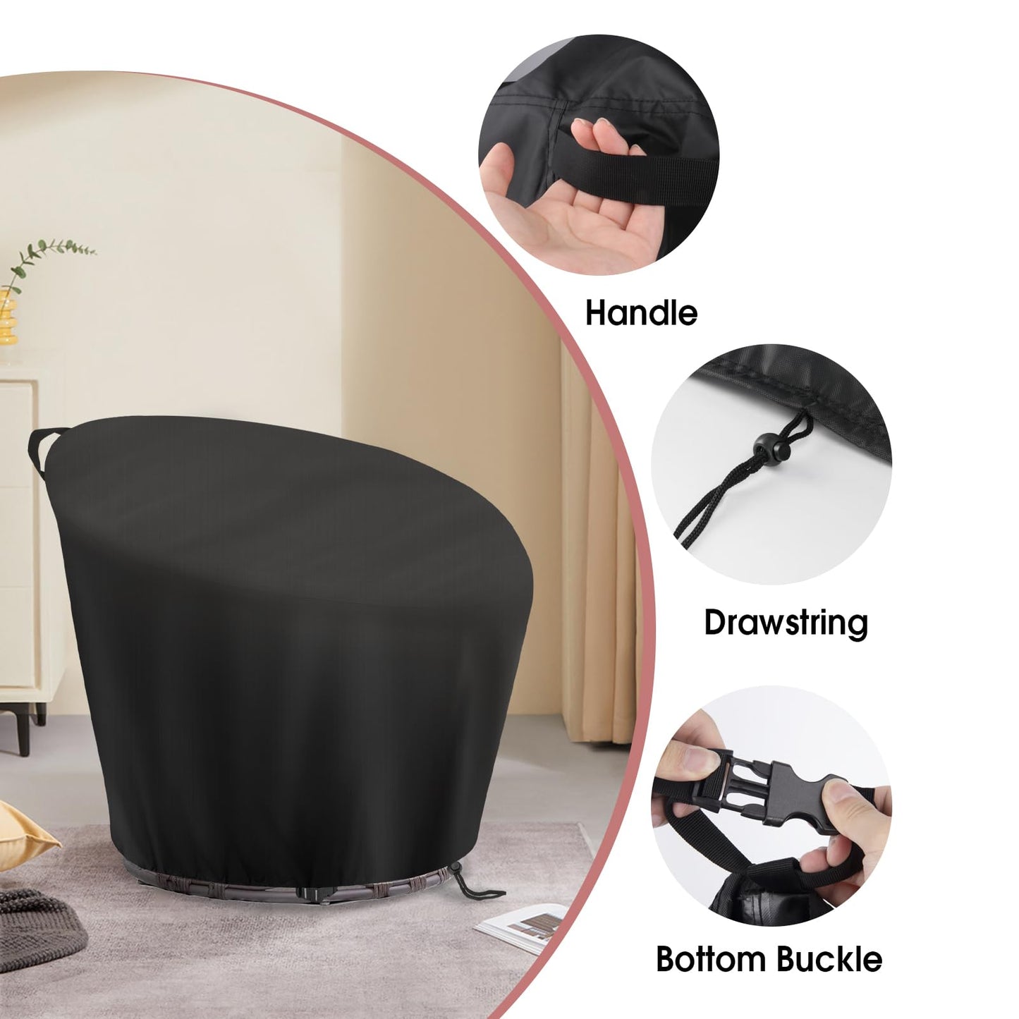 Agustone Papasan Chair Cover, Waterproof Cover for 47in Outdoor Patio Wicker Papasan Chair Cover Heavy Duty Cover