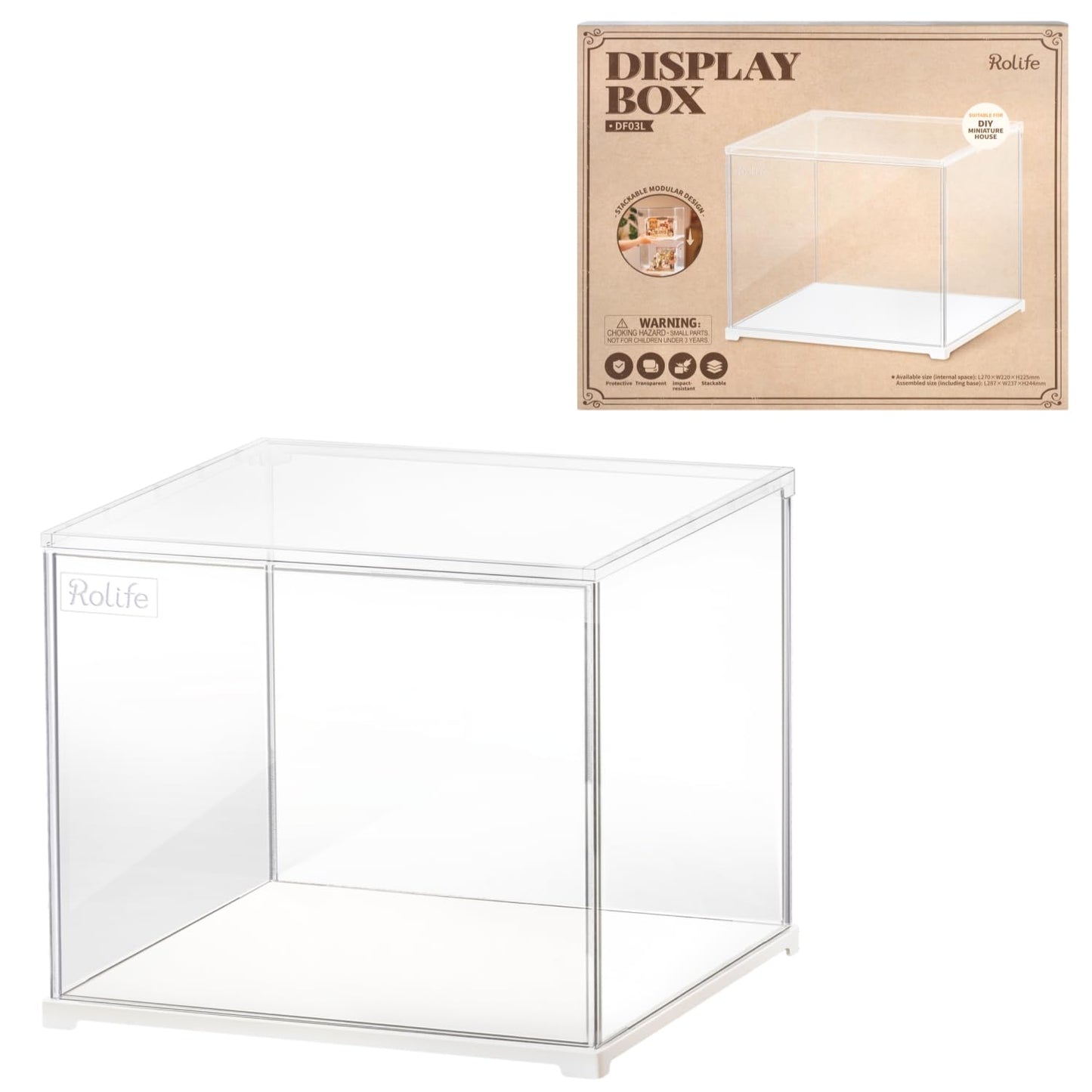 Rolife Dust Cover-Display Case for Collectibles and Shoes Storage, Clear Storage Bins with Doors for 3D Puzzles, DIY Miniature House Kits, Book Nook Kits, Blind Box Action Figures (11.3''x9.6''x9.3'')