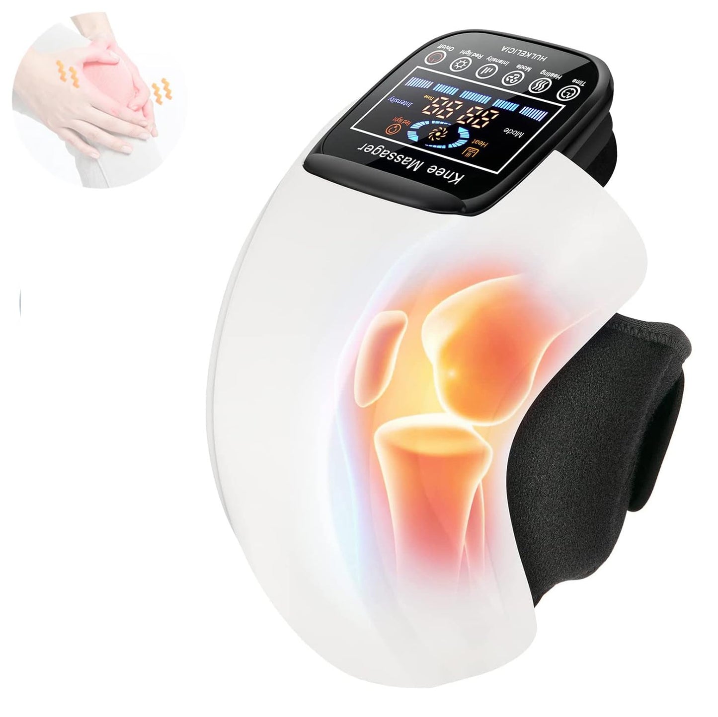 ADKJOY DTOKO Cordless Knee Massager with Heat Vibration, Heated Knee Massager, Portable Rechargeable Electronic Knee Massage with Large Screen, Adjustable Temperature,Massager Gifts For Family-White
