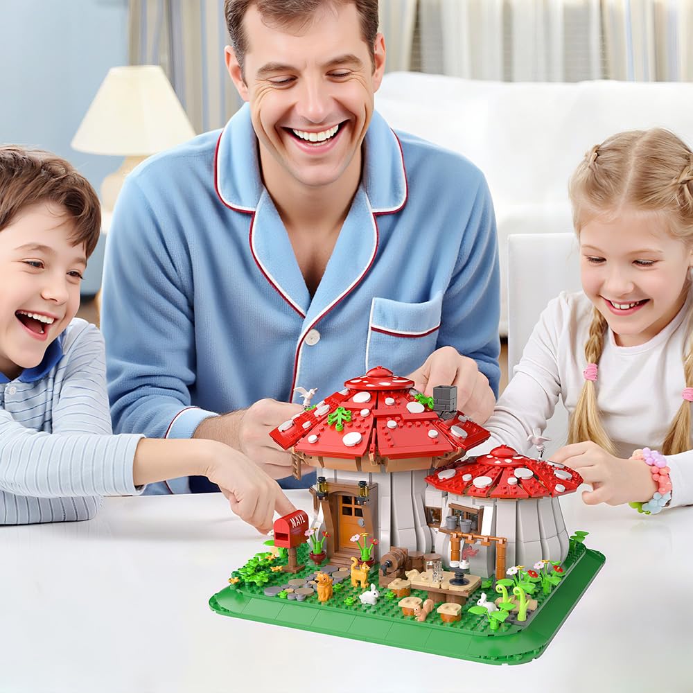 Mushroom House Building Blocks Set - Unique Design Creative Building Toy for Adults and Teens Mini Brick