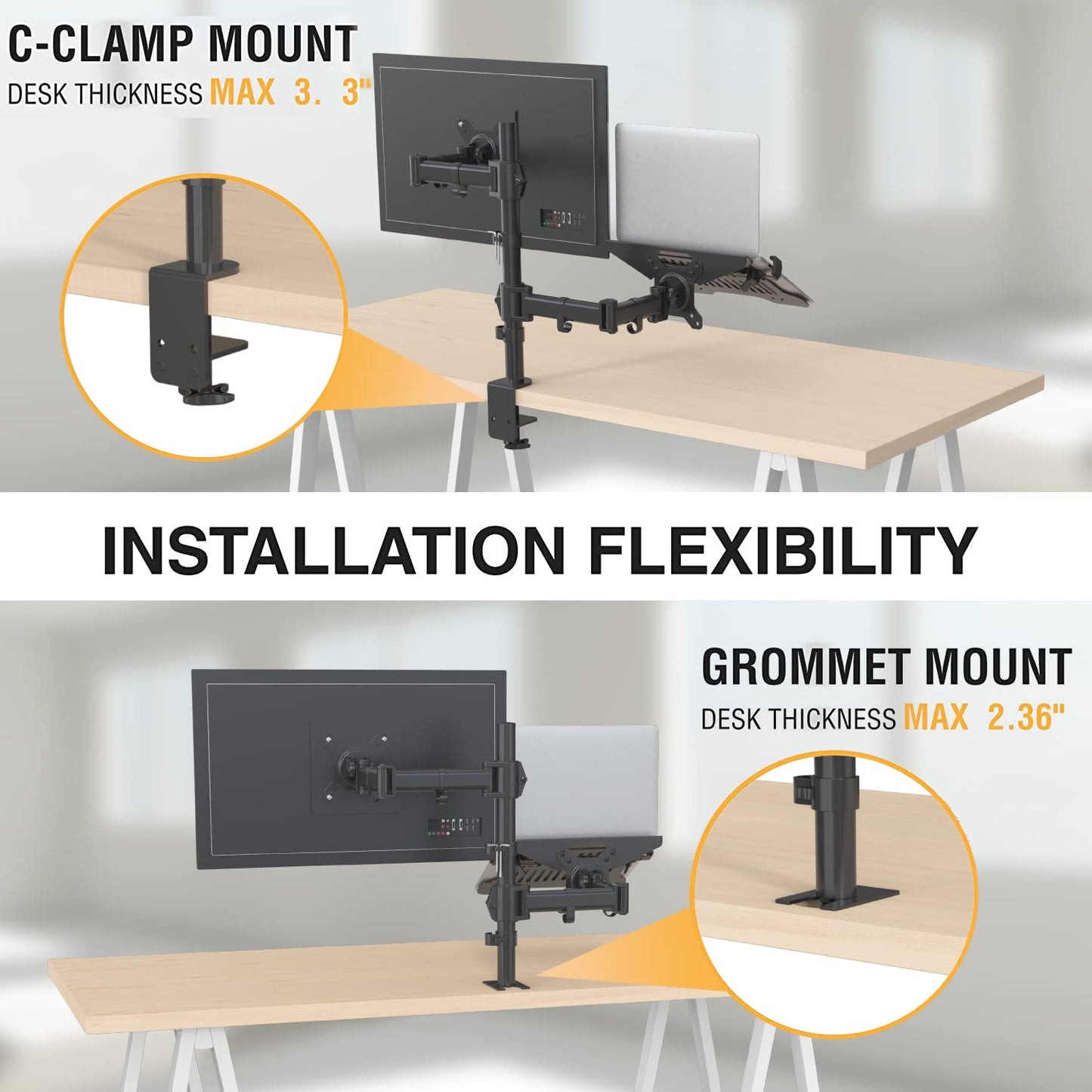 SHOPPINGALL Fully Adjustable Dual Monitor & Laptop Mount Stand for Laptop up to 17" Monitors up to 32" - SA-LH09