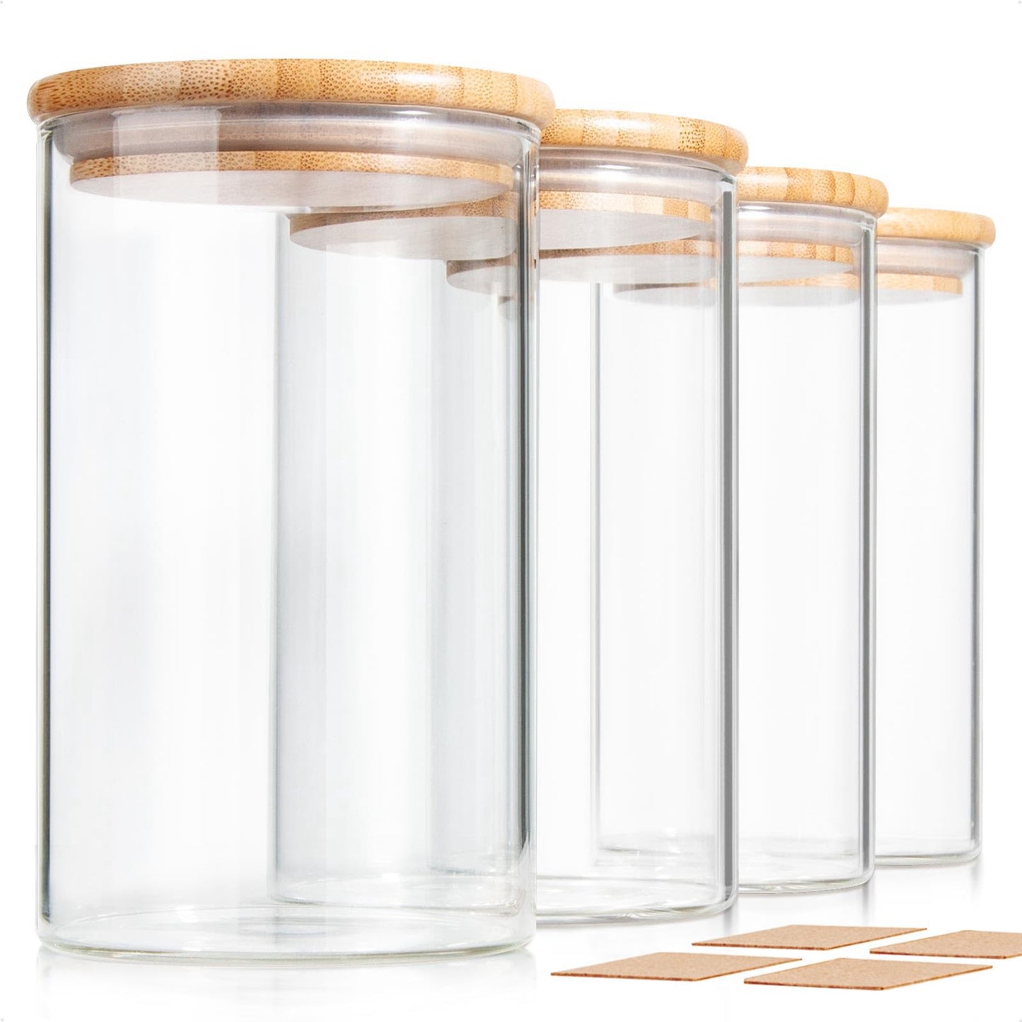 COCOYA 950ml/32oz Glass Jars with Airtight Bamboo Lid, 4-Pack Thick Pantry Storage Canisters, Kitchen Clear Containers Set for Spice Snack Salad Oats Dry Foods Nut Bean Sugar Coffee Tea Candy Cookie