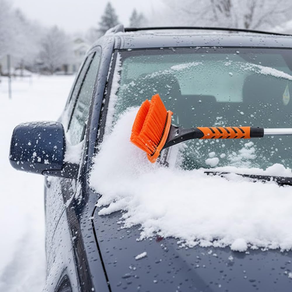 GEARFLAG 4-in-1 Car Snow Brush and Ice Scraper | 45 Inch Extendable Snow Shovel & Squeegee for Windshield | 180° Rotating Head, Comfortable EVA Grip, Portable Winter Tool for Trucks & SUVs