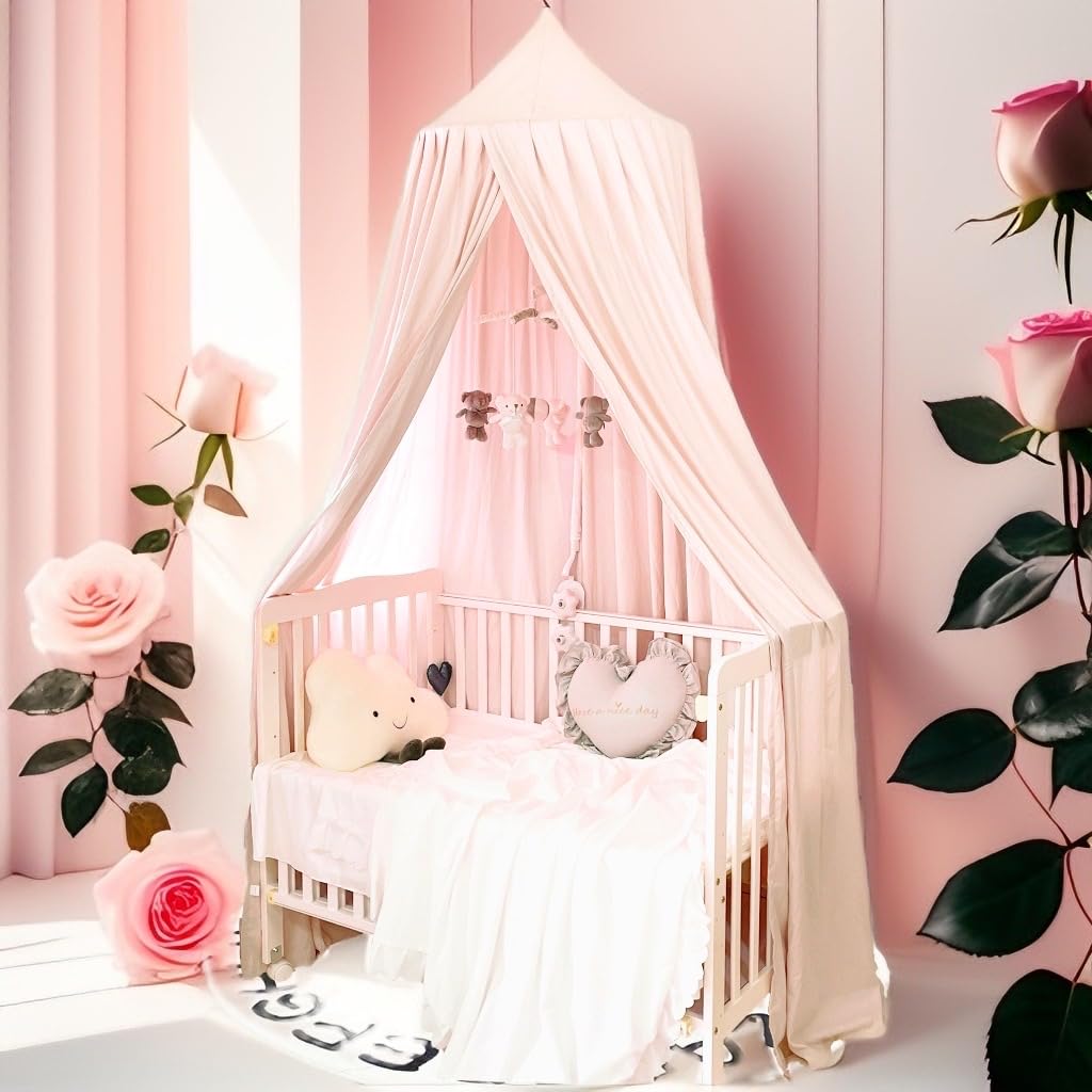 Extra Large Kids Bed Canopy for Girls Boys Bedroom Decor, Crib Nursery Hanging Light Blocking Reading Nook (Coral Pink)