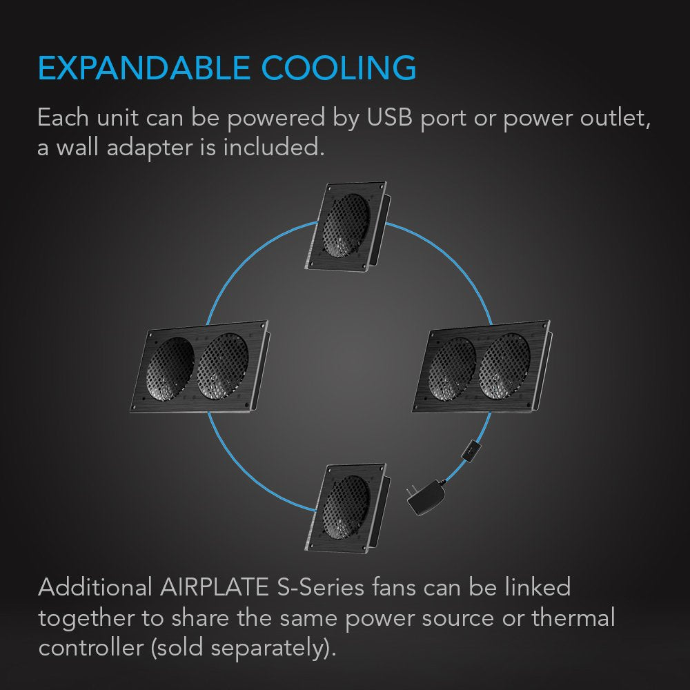 AC Infinity AIRPLATE S3, Quiet Cooling Fan System 6" with Speed Control, for Home Theater AV Cabinets