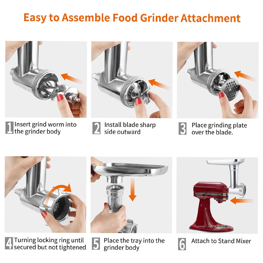 Gdrtwwh Food Grinder Attachment Compatible with All KitchenAid Stand Mixers and Cuisinart SM-50BC/SM-50R/SM-50TQ/SM-50BL/SM-50BK