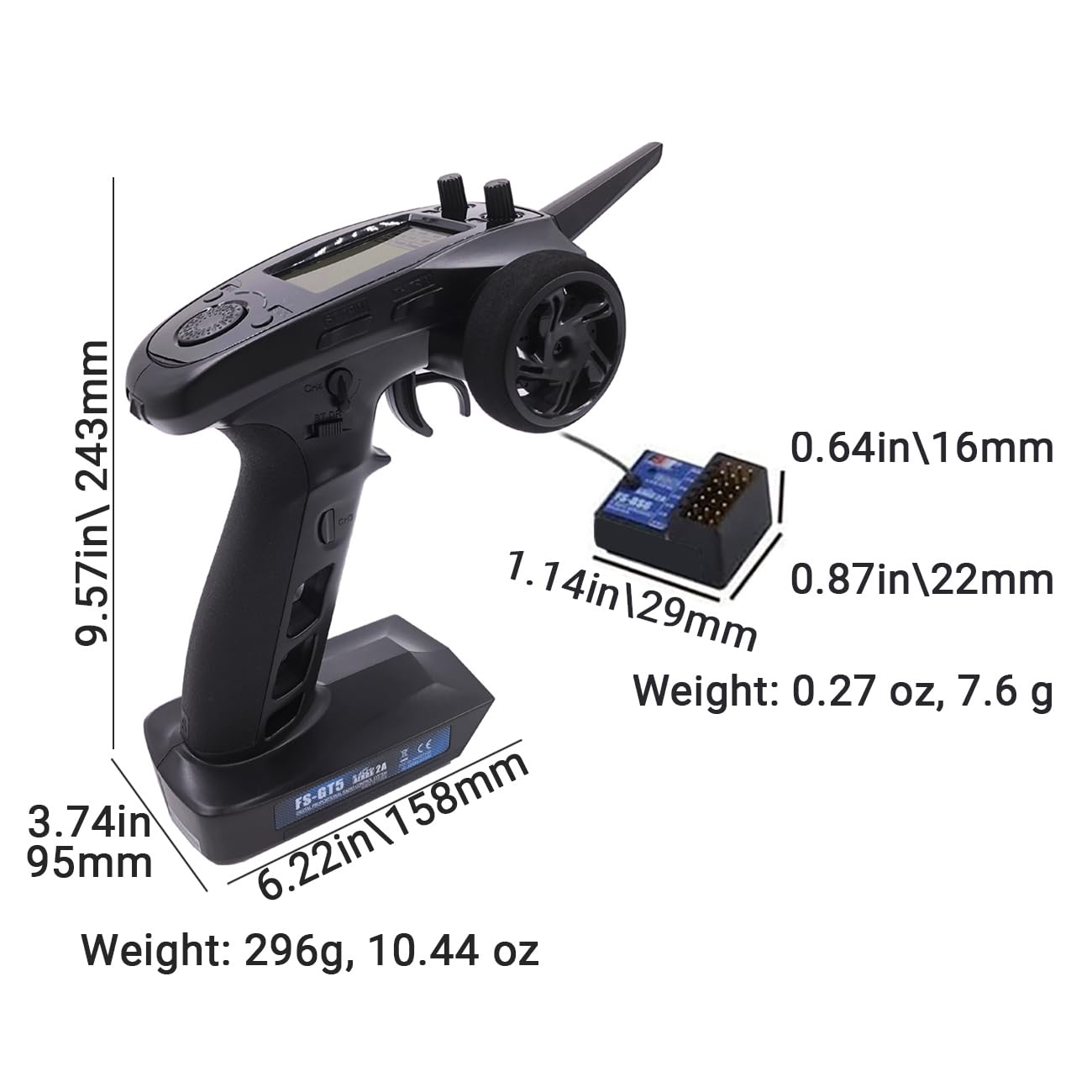 Alaohu Flysky FS-GT5 6 Channels RC Transmitter and FS-BS6 Gyro Receiver 2.4GHz AFHDS 2A Radio Control System for RC Car Boat