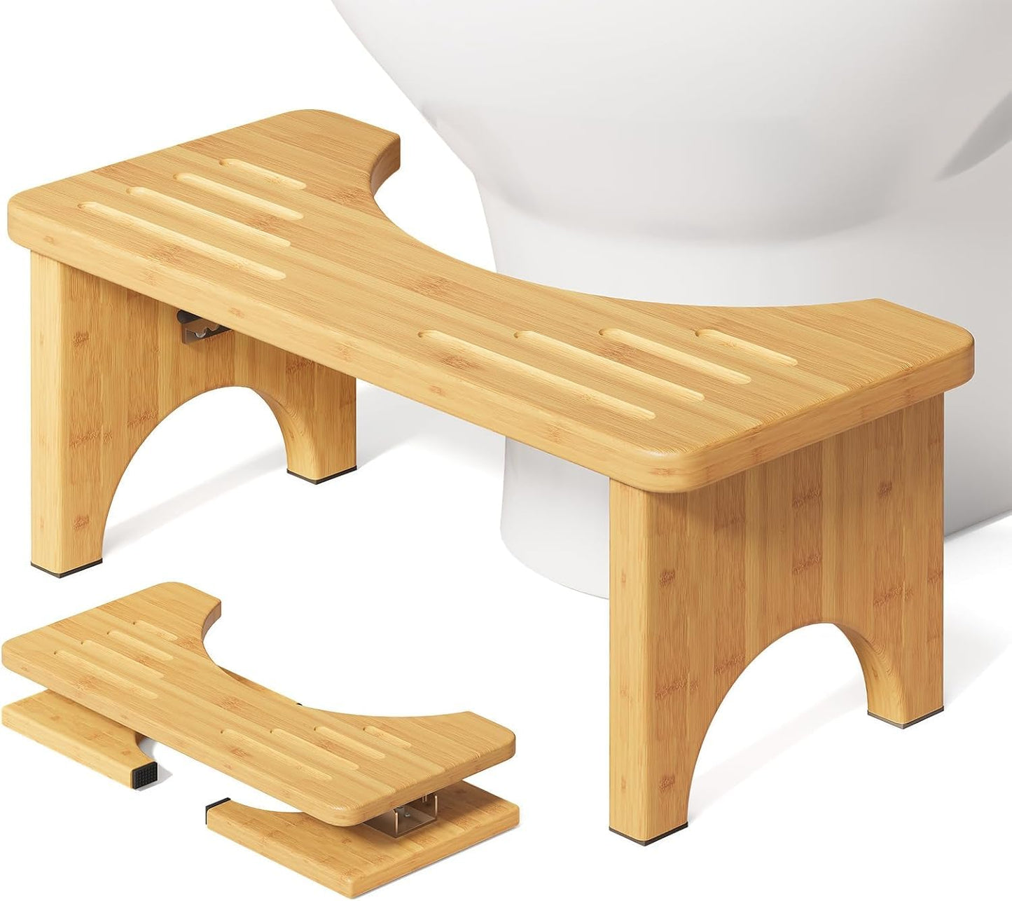 Foldable Bamboo Toilet Stool Squat Adult, Wooden Squatting Stool, 7 Inch Toilet Stool for Adults, Non‑Slip Wooden Poop Stool for Bathroom, Portable Foldable Toilet Foot Step, Suitable for All Ages