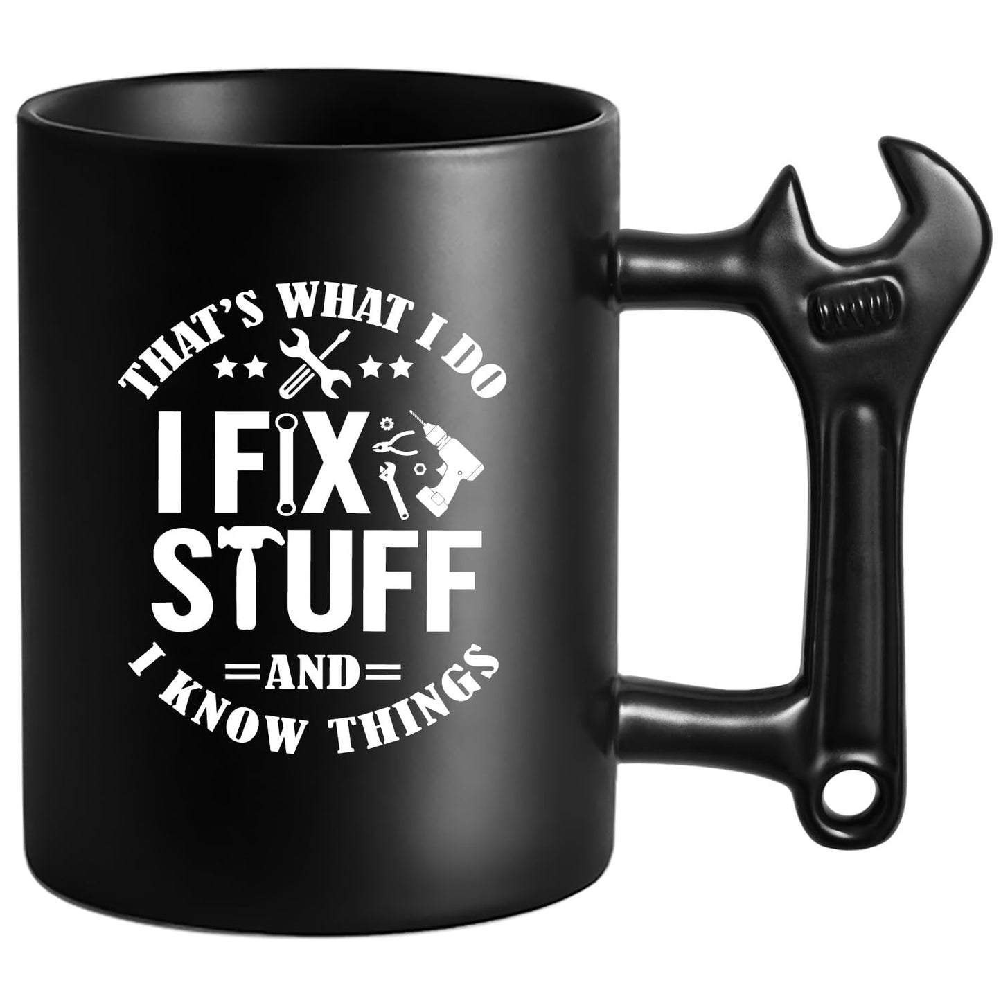 LOZACHE Funny Dad Coffee Mug with Wrench Handle – “that’s What I Do, I Fix Stuff and I Know” Mug for Men, Unique Father’s Day Birthday Graduation Gift for Him Dad Grandpa Husband Mechanic