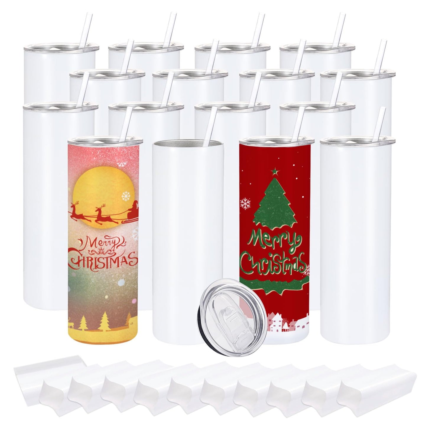 16 Pack Sublimation Tumblers Straight Skinny Tumbler Blanks Bulk 20oz for Heat Transfer, Individual Gift Boxed, Double Wall Insulated Tumbler with Shrink Wrap & Straws
