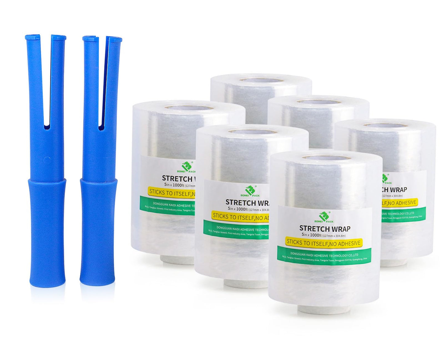 BOMEI PACK Stretch Wrap Film Roll, Plastic Shrink Wrap for Moving 5 inch x 1000 ft, 6 Packs with 2 Plastic Handle