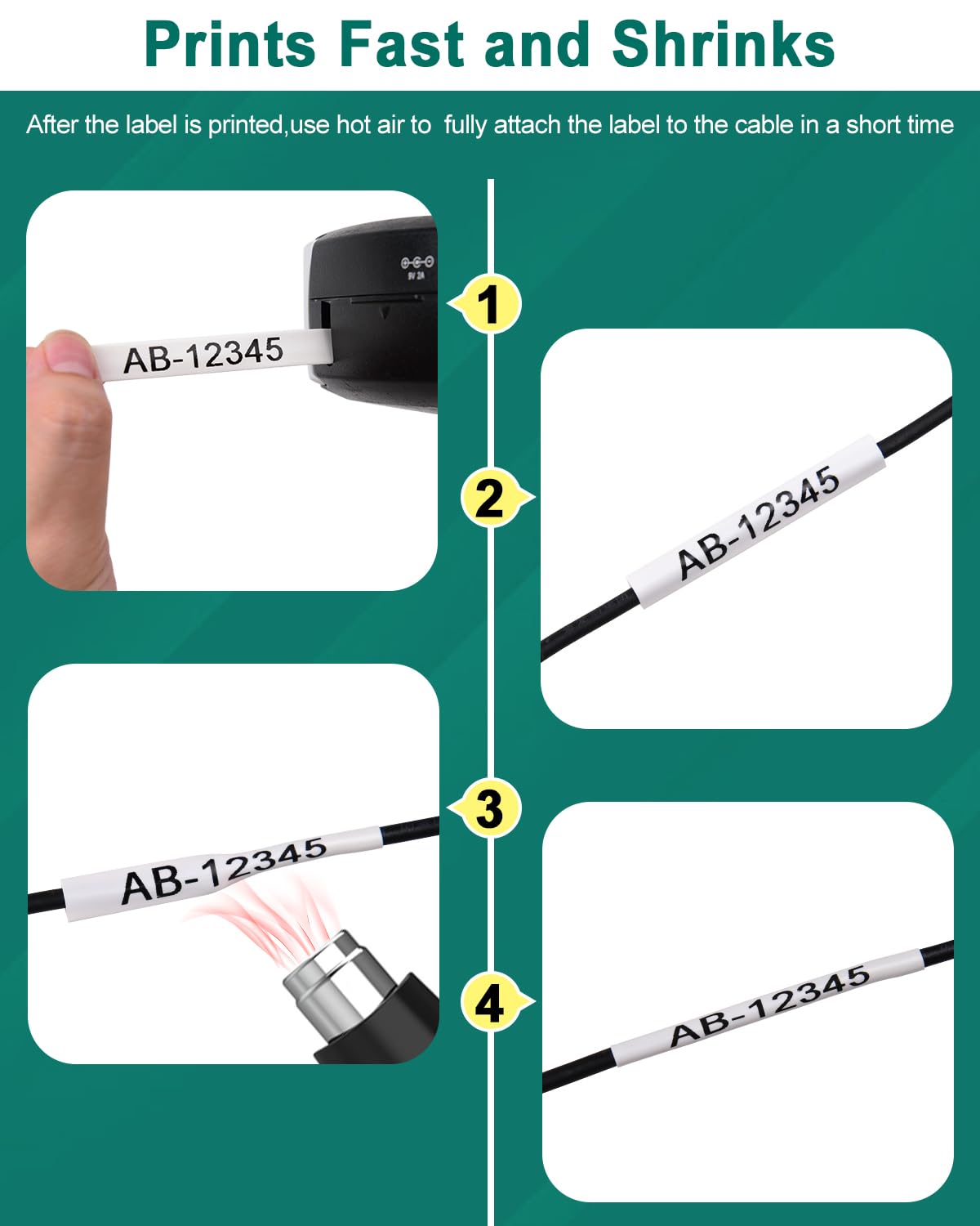 Nineleaf 10 Pack Industry Heat Shrink Tube Compatible for DYMO 18051 Rhino Label Tape 6mm 1/4" x 5ft Black on White Wire Tapes for Industrial Rhino Pro 3000 4200 5000 5200 6000 3M Label Maker