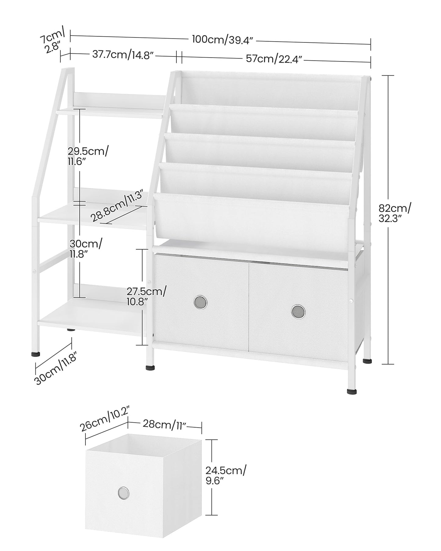 CHOEZON Kids Bookshelf and Toy Storage, 4-Tier Sling Bookshelf for Kids, Kid Book Shelf with 3-Tier Storage Shelf and 2 Drawers, Toddler Bookshelf for Kids Room, Nursery, Classroom, White TCW10WB