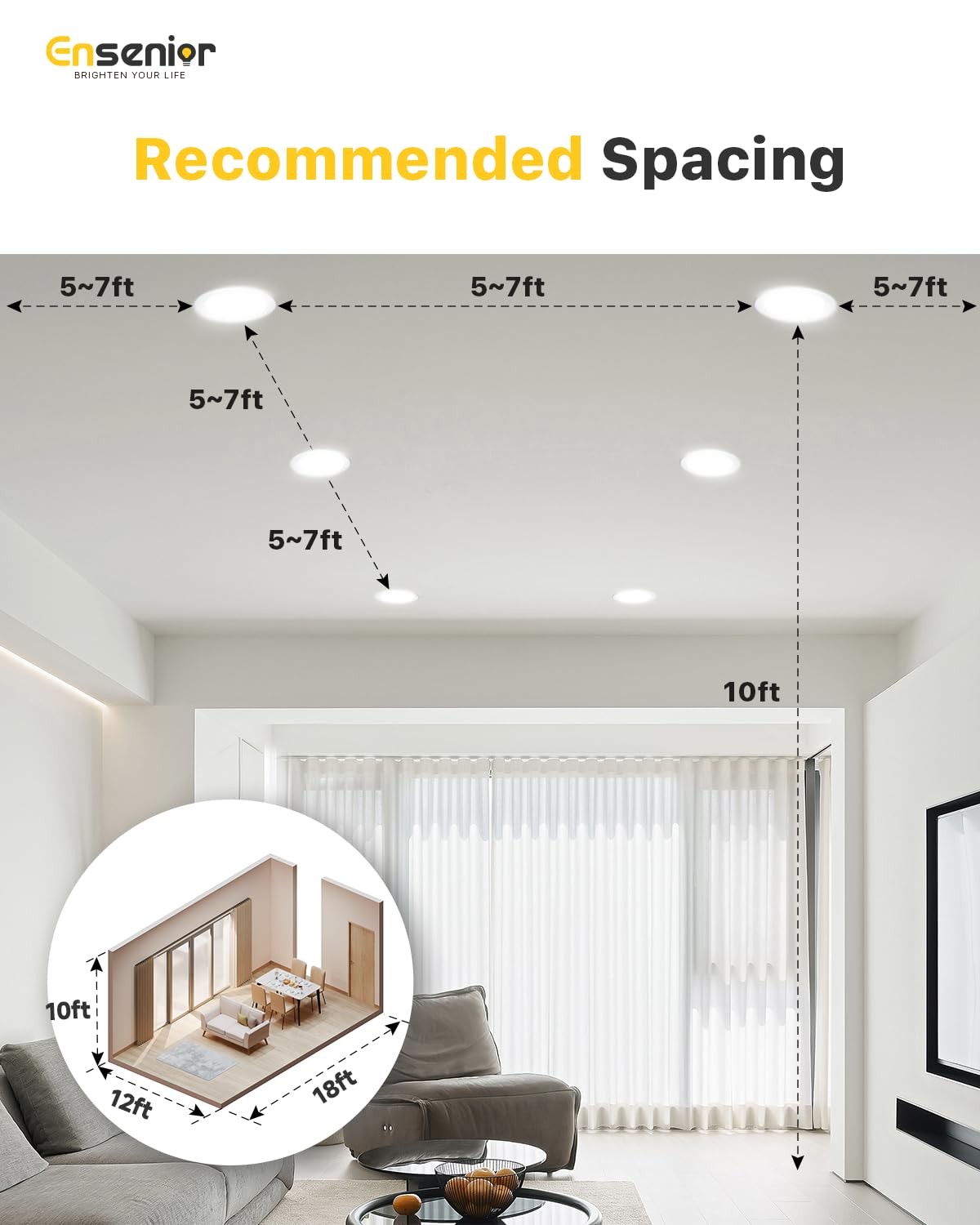 Ensenior 6Inch LED Recessed Slim Pot Light with Junction Box, 2700K/3000K/3500K/4000K/5000K Changeable, 12W 110W Eqv, Dimmable IC-Rated Ceiling Lighting, 1050LM High Brightness (6 Pack)