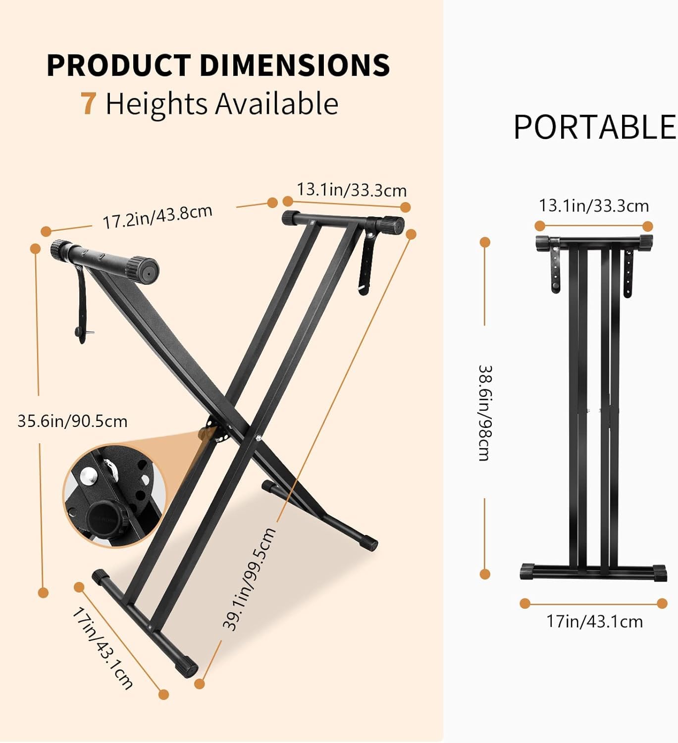Duramex (TM) Heavy Duty, Double X, Height Adjustable Piano Keyboard Stand with Locking Straps, Piano Bench Stool 3-Position Height Adjustment Folding Padded Keyboard Bench Stand and Bench Combo