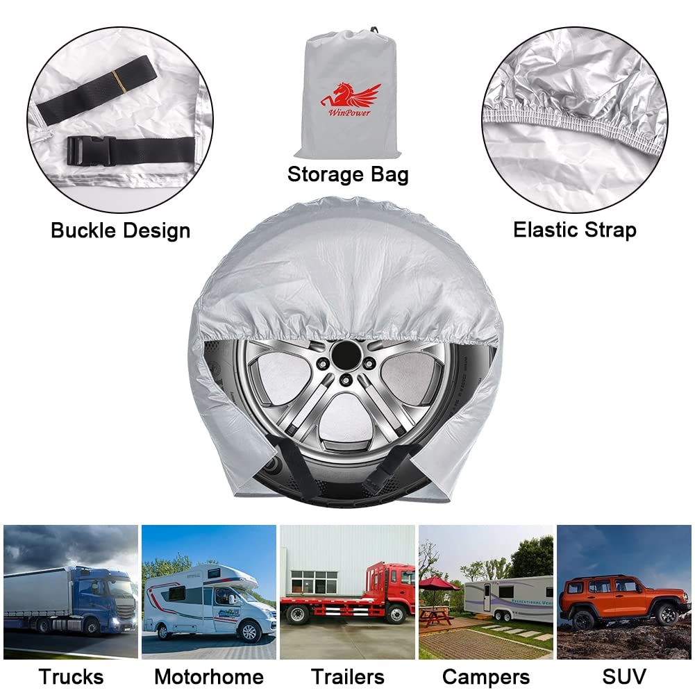 WinPower RV Tire Covers Set of 4, Oxford Waterproof Dust Sun Protector Wheel Cover Universal for Motorhome Trailer Camper Truck SUV, Fit Tire Diameter 26-28.75 Inch