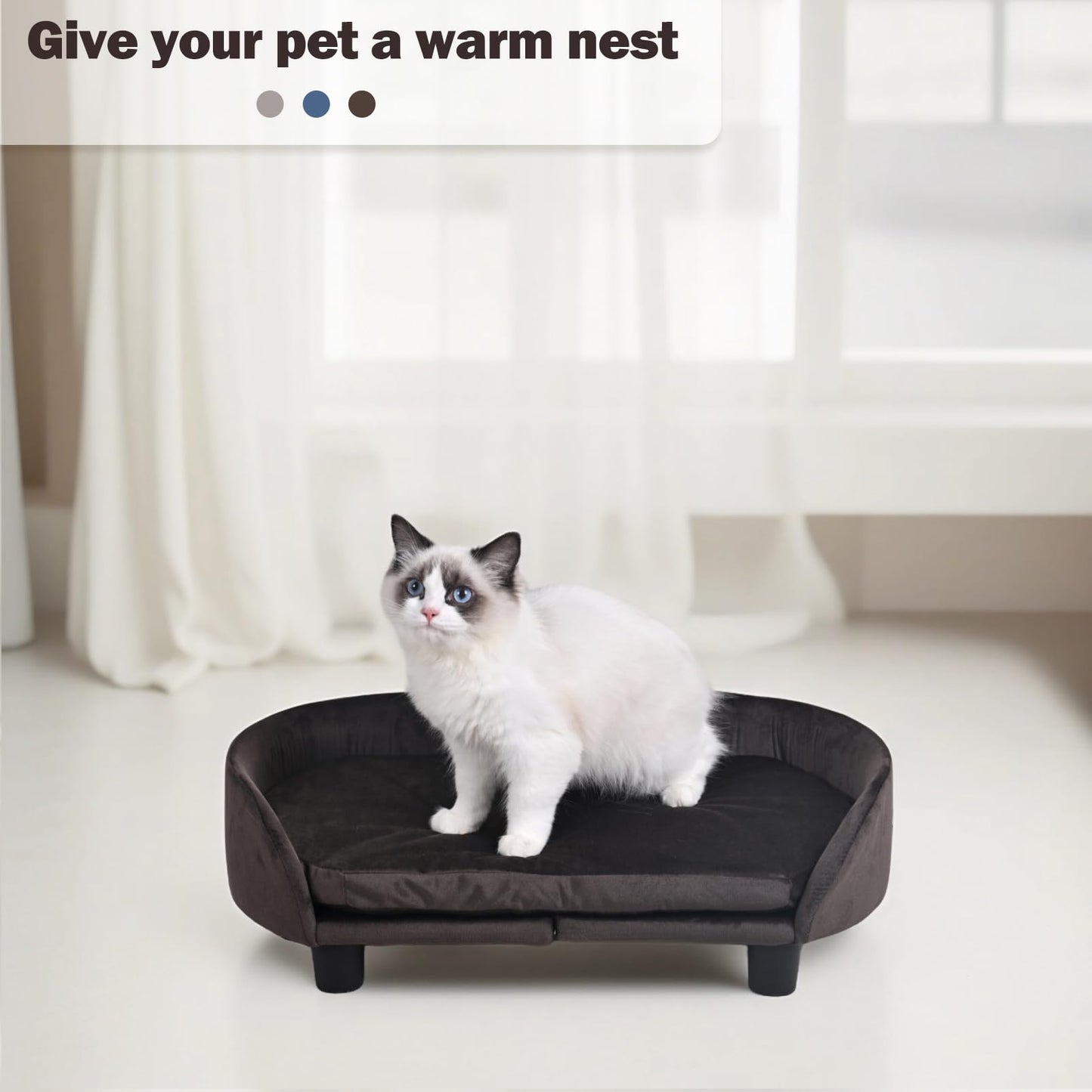 Small Dog Bed, Comfy Cat Bed, Velvet Pet Couch with Removeable Washable Cushion for Puppy & Cats (Brown)