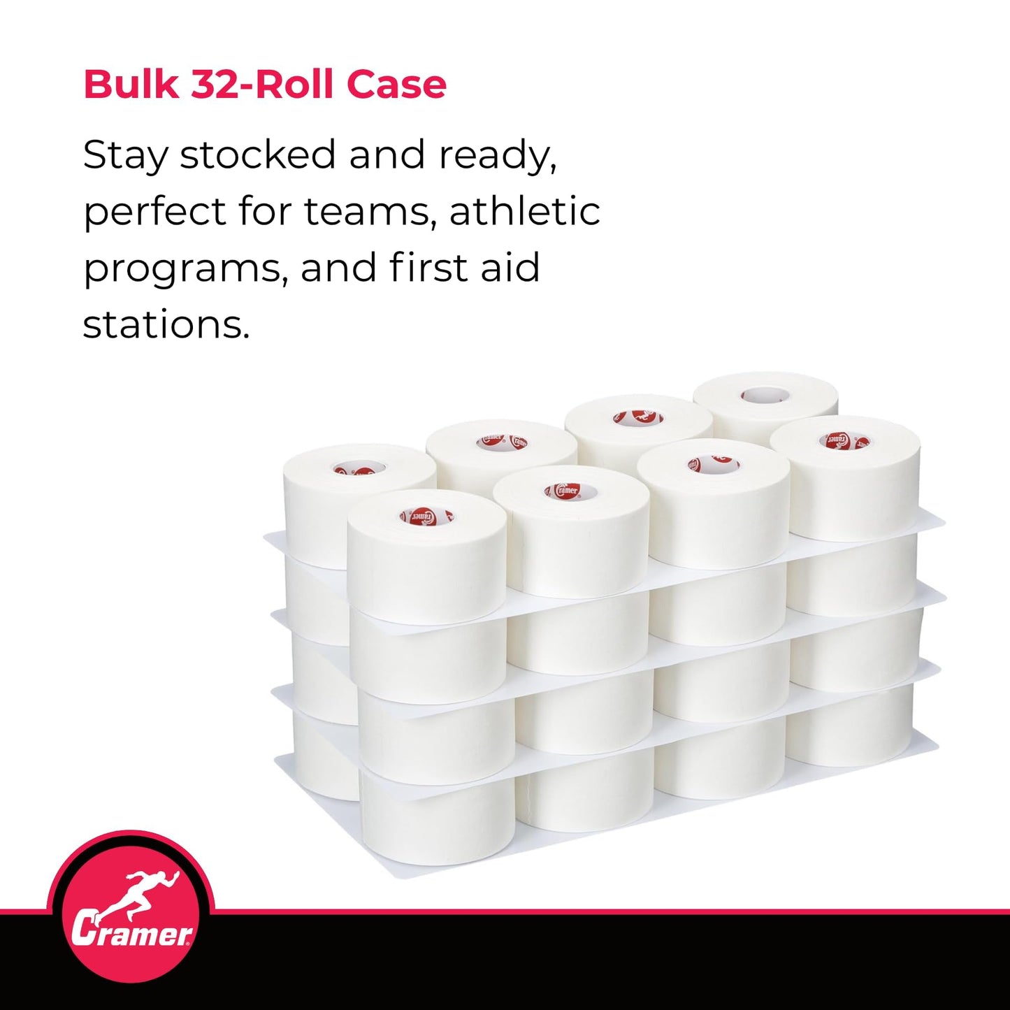 Cramer 950 Premium White Athletic Tape, Bulk Case of Rolls, 1.5" X 15 Yard, 32 Rolls