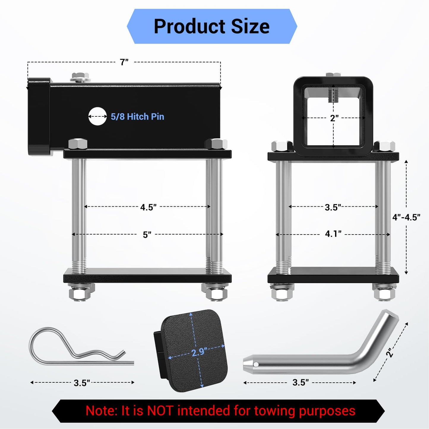 Ohuhu RV Bumper Hitch Receiver Adapter, Bolt-on 2" Receiver for 4" to 4.5" Beam with Hitch Bin and Cover, 200Lbs Tongue Weight Capacity, Fits Trailer, Bike Rack, Cargo Carrier and Other Accessories