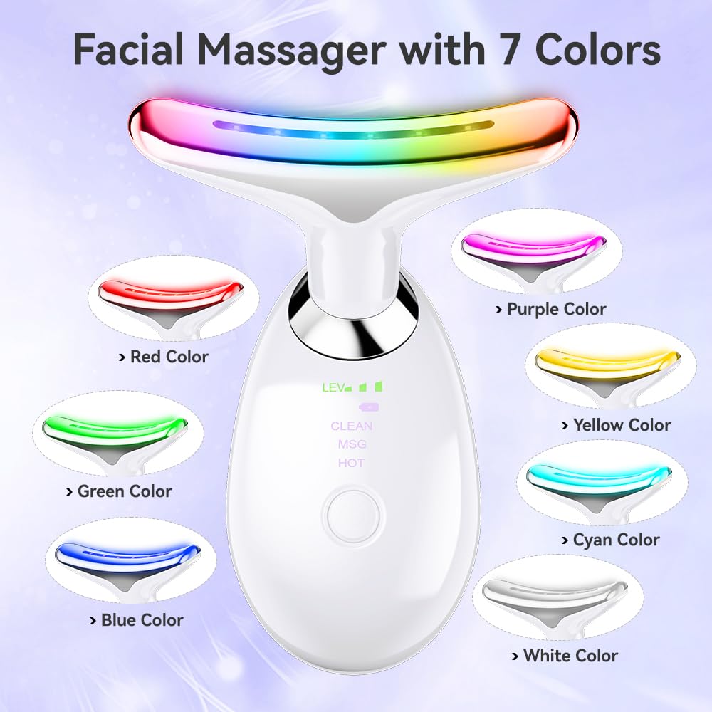 7-in-1 Face Massager, Facial Massager for Face and Neck with 3 Modes, Facial Skin Care Tool with Vibration and Thermal (White)