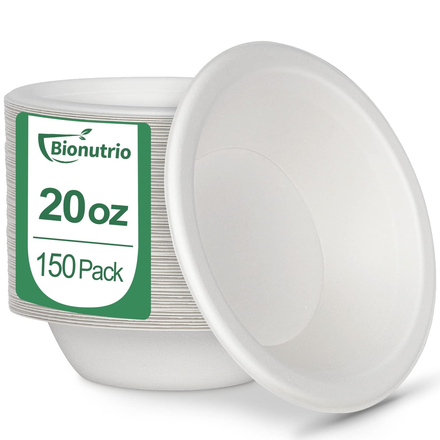 Paper Bowls Disposable 20 oz: 150 Pack Compostable Paper Bowls, Heavy Duty Disposable Bowls for Hot Soup, Salad, Ice Cream, Biodegradable Bowls Made Of White Sugarcane
