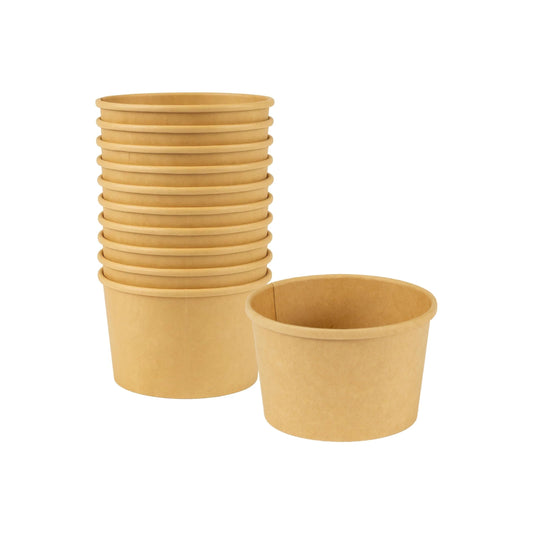 Café Express 8 oz Brown Kraft Paper Soup Bowls, 400 Count (8 x 50) – Disposable Takeout Containers, Microwaveable, Leak & Grease Resistant, for Hot & Cold Foods