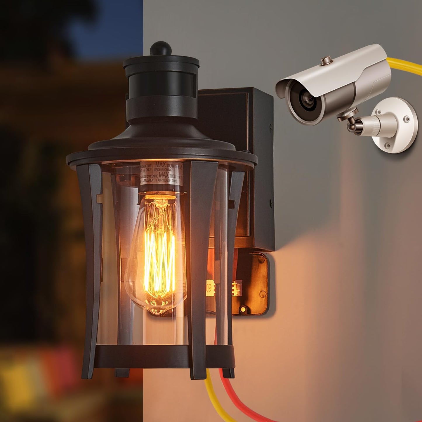 Yisuro Porch Lights with GFCI Outlet, Outdoor Lights Dusk to Dawn Motion Sensor, 3 Lighting Modes Exterior Light Fixture Waterproof for House Front Door Patio, Black