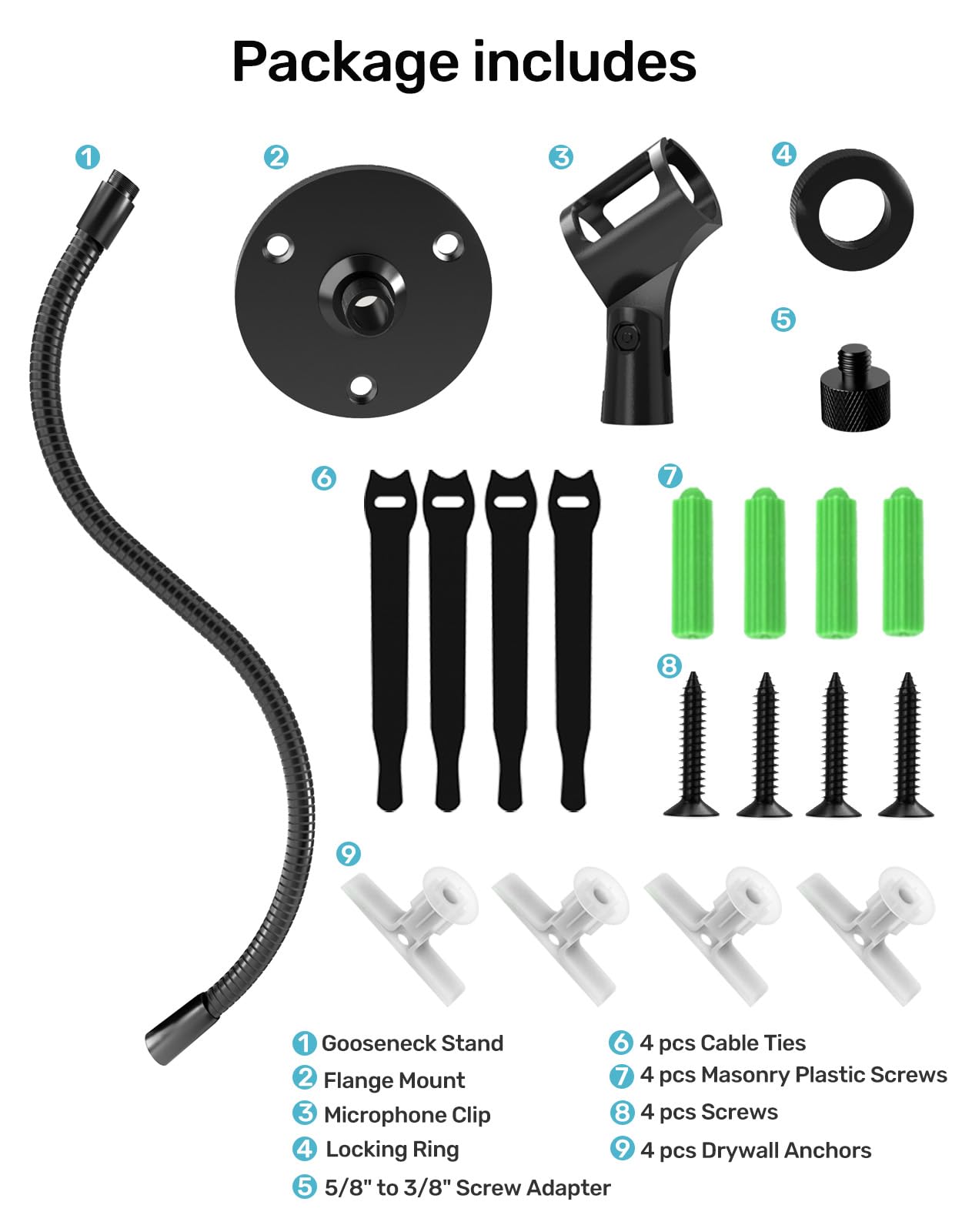 19-inch Gooseneck Microphone Stand, Heavy-Duty Flexible Mic Holder with Flange Mount Base, Ideal for Podium, Studio, Podcasts, Lectures, Gaming and Streaming