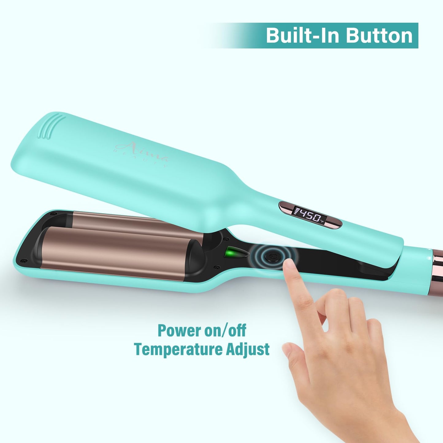 32mm (1.25") Aima Beauty Twins Mermaid Waves Hair Waver, Anti-Scald 2 Barrel Curling Iron, Hair Crimper, Ionic Care Wave Iron 15S Heats Up for Short/Medium/Long Hair Light Green