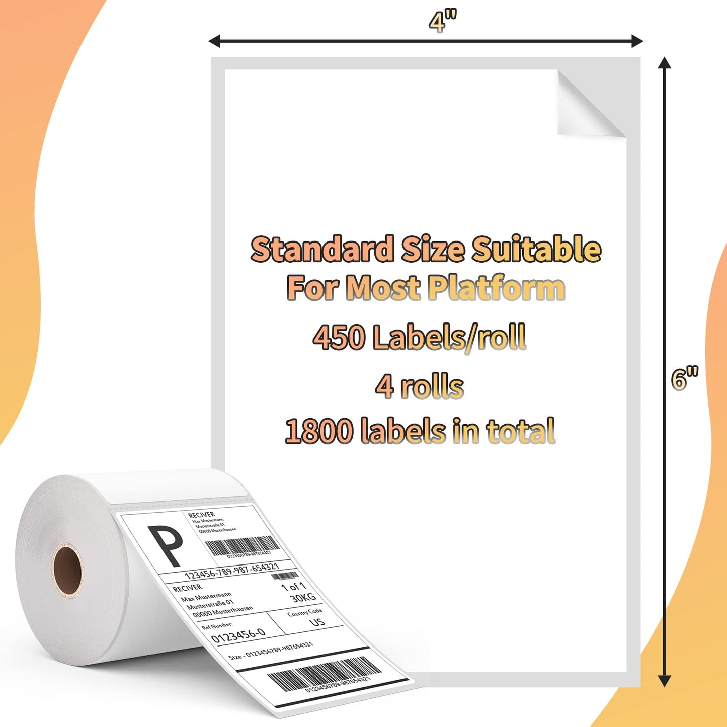 BESTEASY 4X6 Direct Thermal Labels, 4 Rolls of 450 Thermal Shipping Labels, Address Mailing Postage Label Compatible with Zebra 2844 Zp-450 Zp-500 Zp-505