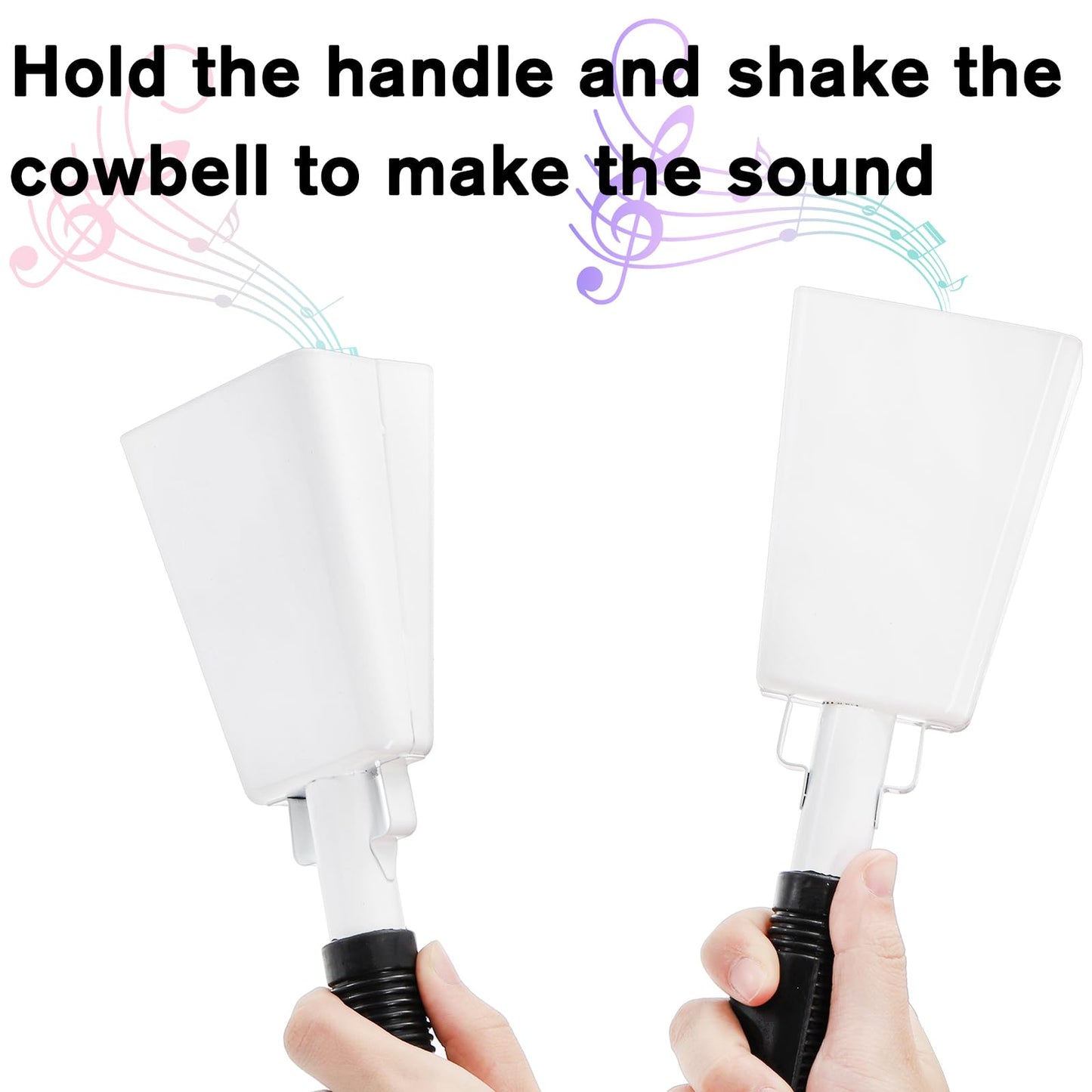 Peohud 6 Pack Cowbell with Handle, 10 Inch White Cow Bell for Sporting Events, Loud Cheering Bell Percussion Noise Makers for Football Games, Stadiums, Party, Concert