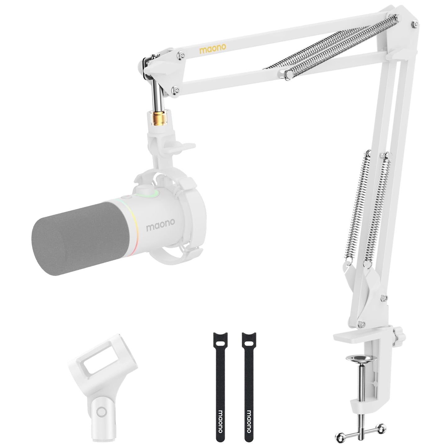 MAONO Boom Arm Microphone Stand: Adjustable Metal Suspension Mic Boom Arm for Podcasting Gaming Streaming Recording,with Desk Clamp and 3/8" to 5/8" Screw Adapter-Max Load 1KG BA20 White