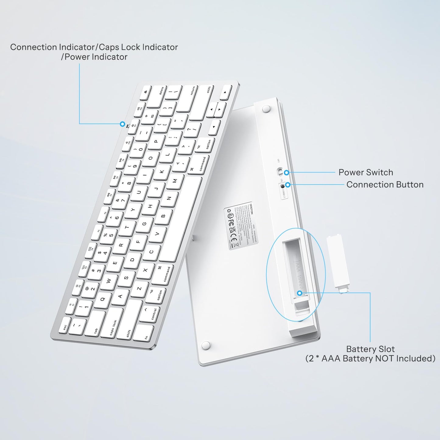 Bluetooth Keyboard for Mac, OMOTON Compact Wireless Keyboard Compatible with MacBook Pro/Air, iMac, iMac Pro, Mac mini, Mac Pro Laptop and PC, Silver