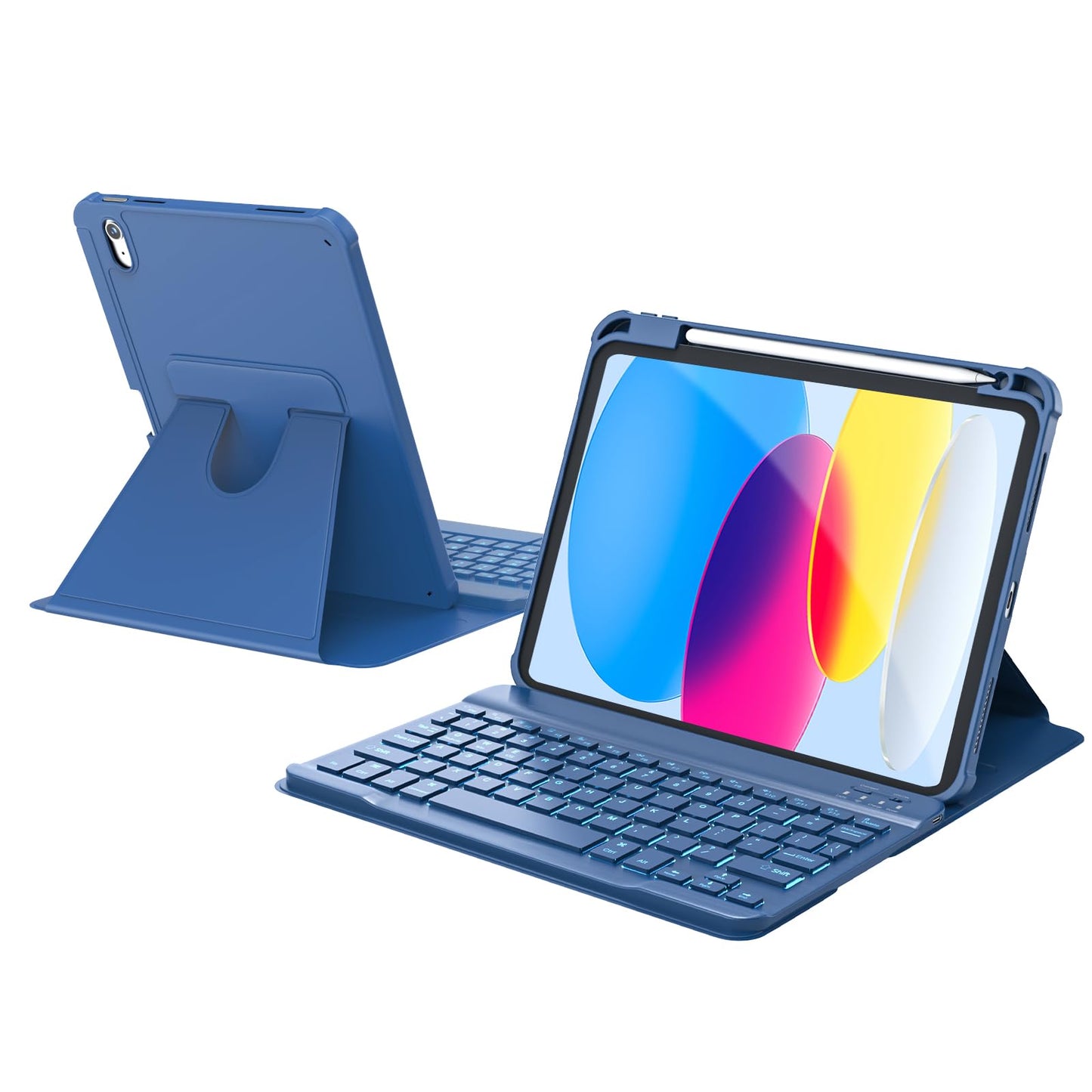 RAYMCRAFT for iPad 11th(A16, 2025)/10th Generation Case with Keyboard, 360° Rotatable Case & Detachable Backlit Keyboard, Precision Cutouts and Pen Holder for iPad A16 11''/10th 10.9'', Navy Blue