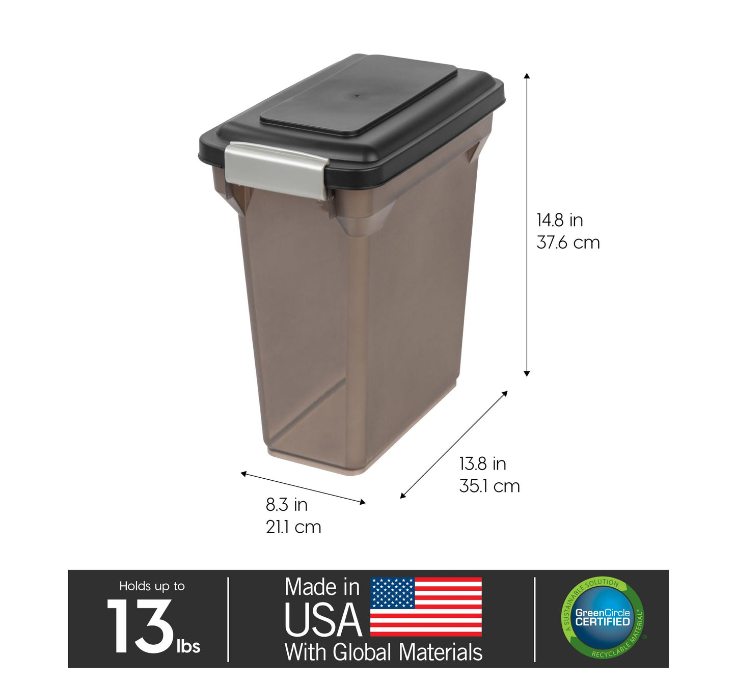 IRIS USA WeatherPro Airtight Dog Food Storage Container, Up to 13lbs, for Dog Cat Bird and Other Pet Food Treats Storage Bin, Pet Supplies, Keep Fresh, BPA Free, Smoke/Black
