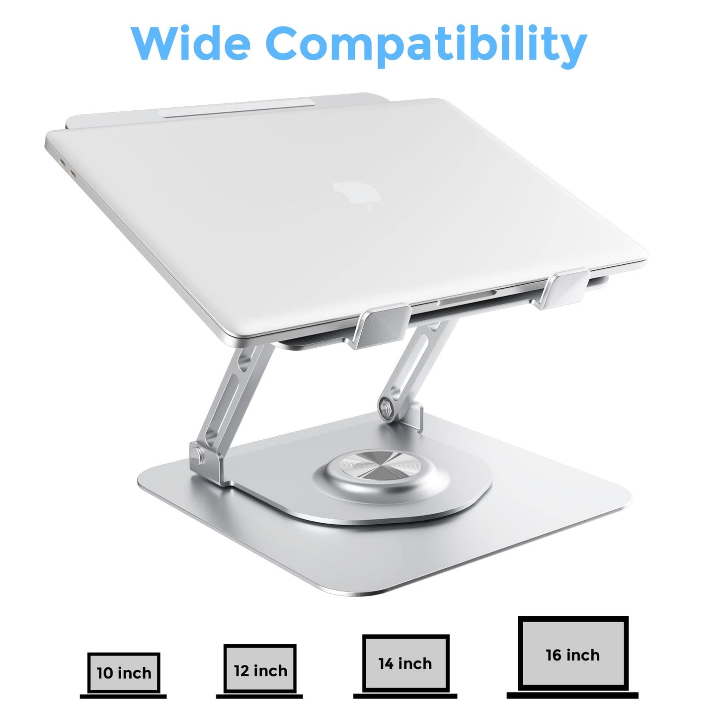Swivel Laptop Stand for Desk, Adjustable Height Aluminum Computer Stand with 360 Rotating Base, Foldable Ergonomic Riser, Portable Laptop Holder Compatible with MacBook, All Laptops 10-17'', Chrome