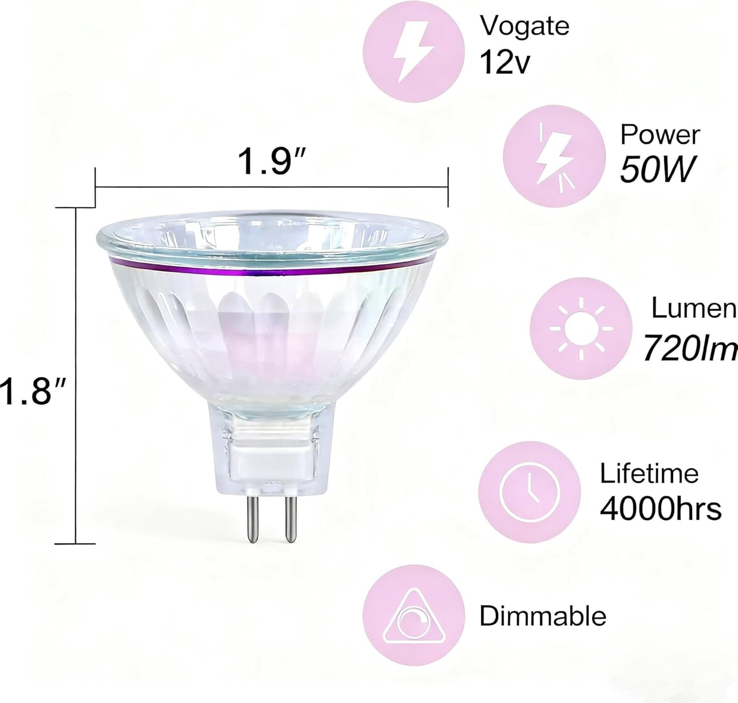 MR16 Halogen Bulbs 50W 12V GU5.3 Warm White Dimmable Spotlight 36° Bin-Pin Base MR16 Bulbs with Clear Glass Cover 12 Pack