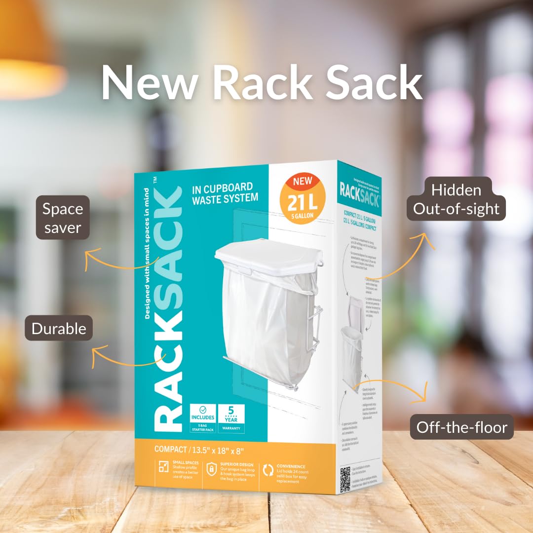 Rack Sack Compact Kitchen Garbage Can with Lid: Perfect Small Kitchen Trash Bin, Under Sink Poubelle Cuisine
