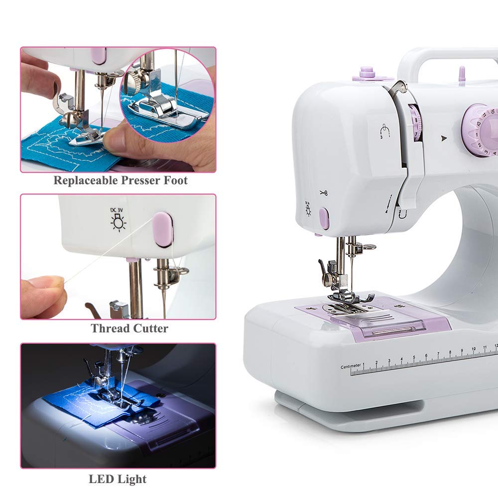 Phildim Mini Sewing Machine (Extension stand, Sewing Supplies set included) - Electric Overlock Sewing Machines - Small Household Sewing Handheld Tool PD-005-CA-A26