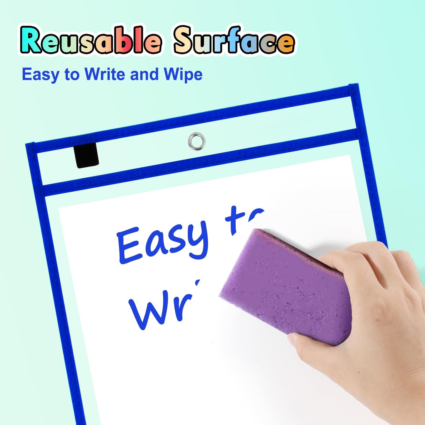 EEHZTSI 30 Packs Dry Erase Pocket Sleeves, Reusable Clear Plastic Classroom Pocket, 10x14 Inch Ticket Holders, Plastic Sleeves for School/Office Organization