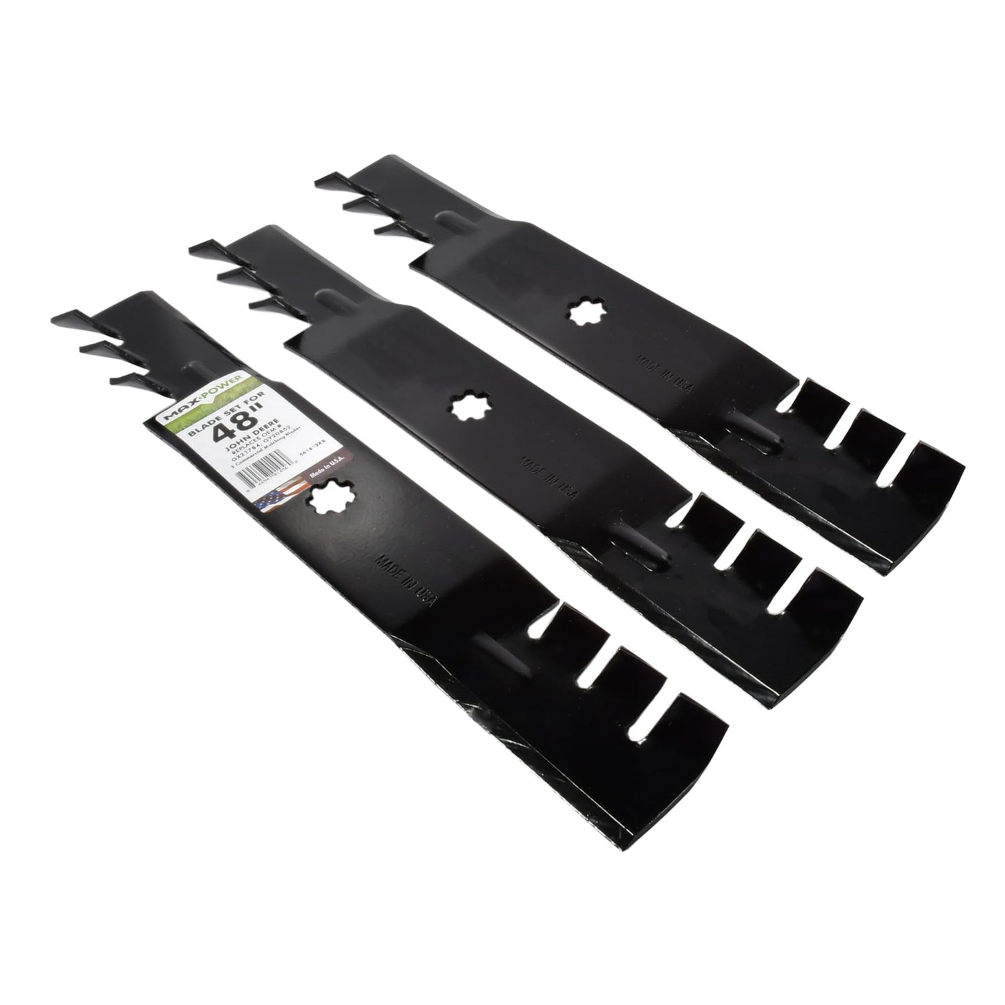 MaxPower 561812X Commercial Mulching 3-Blade Set for 48 Inch Cut John Deere Replaces GX21784, GX21786, GY20852