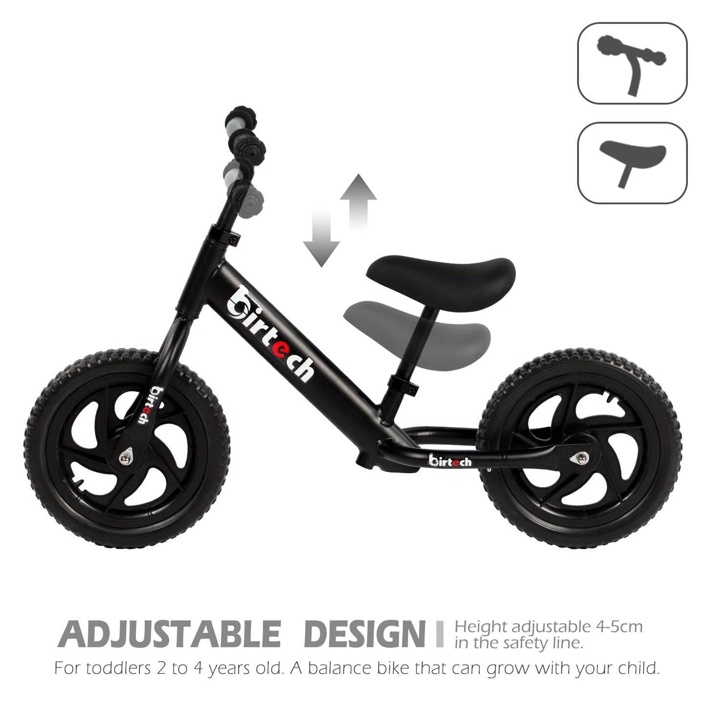 12" Balance Bike Carbon Steel Frame No Pedal Walking Balance Bike Training Bicycle for Kids and Toddlers 2- to 5 Years Old (Black)