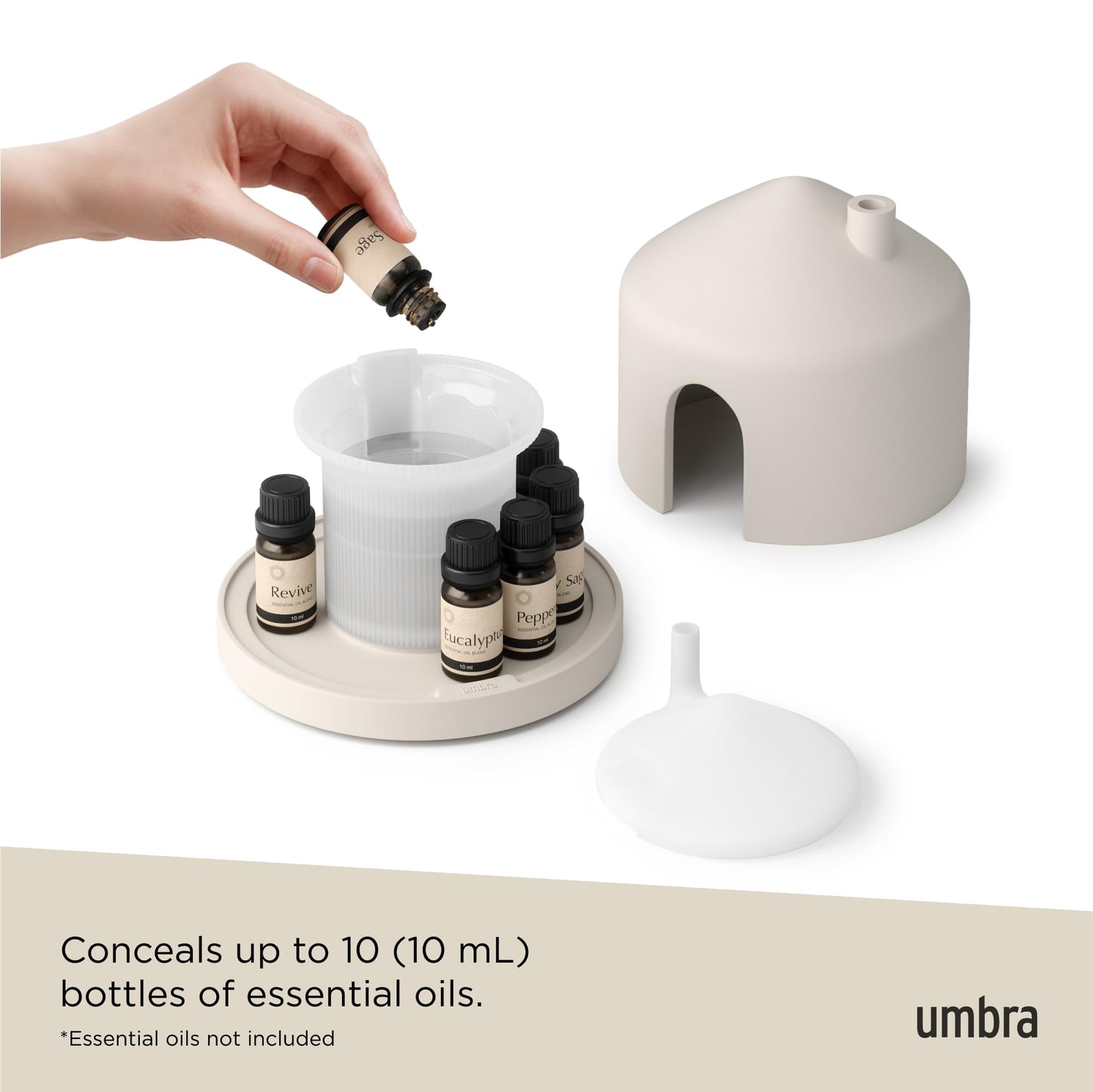 Umbra Casita Diffuser in Sand – Aromatherapy Essential Oil Diffuser with LED Light, Multiple Mist Settings, Automatic Shut-Off, Hidden Storage for Oils, Concrete & Melamine Design for Modern Homes