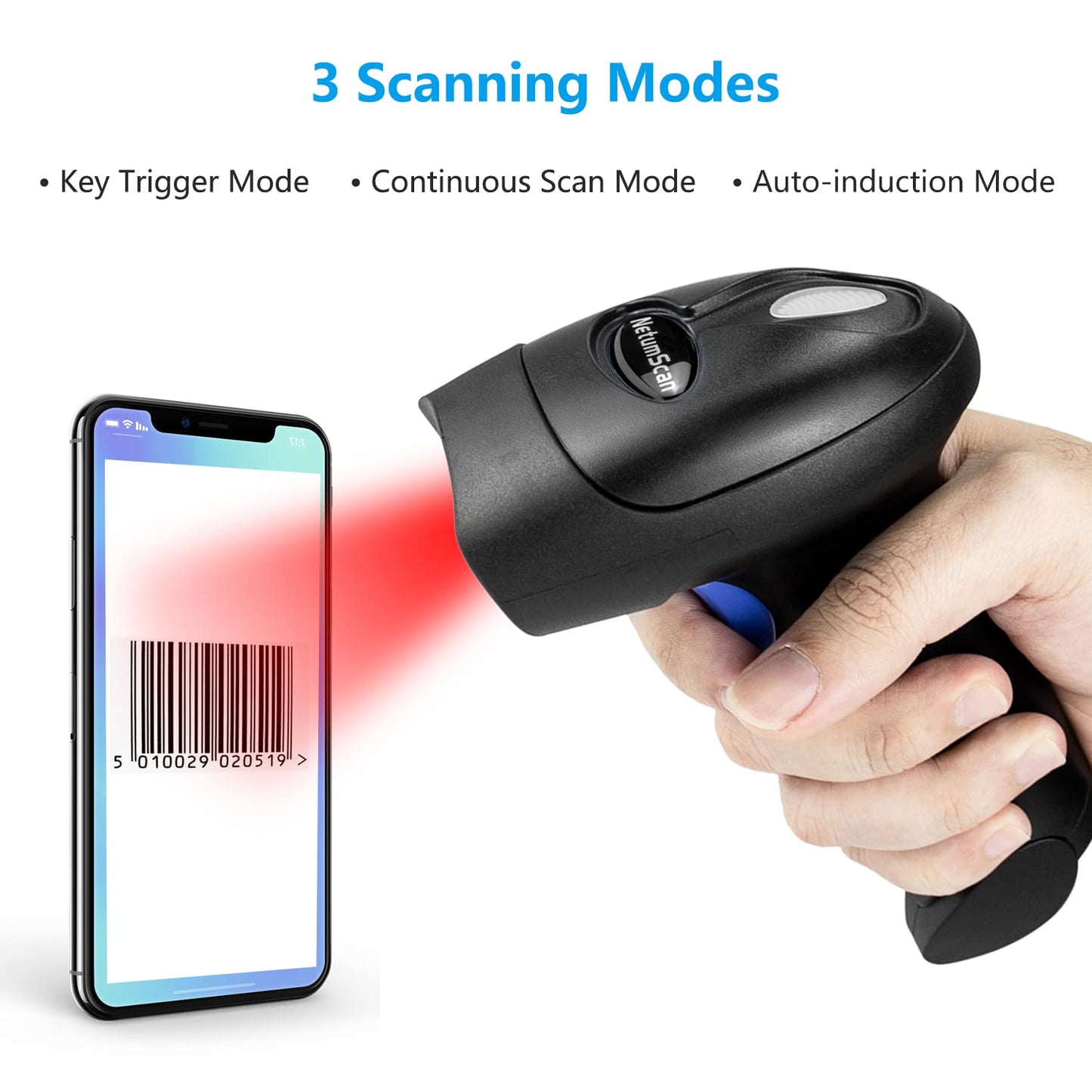 Wireless 1D 2D Barcode Scanner with Stand, NetumScan Portable Automatic QR Code Scanner Supports Screen Scan Handheld CMOS Image Bar Code Reader with USB Receiver for Warehouse POS and Computer
