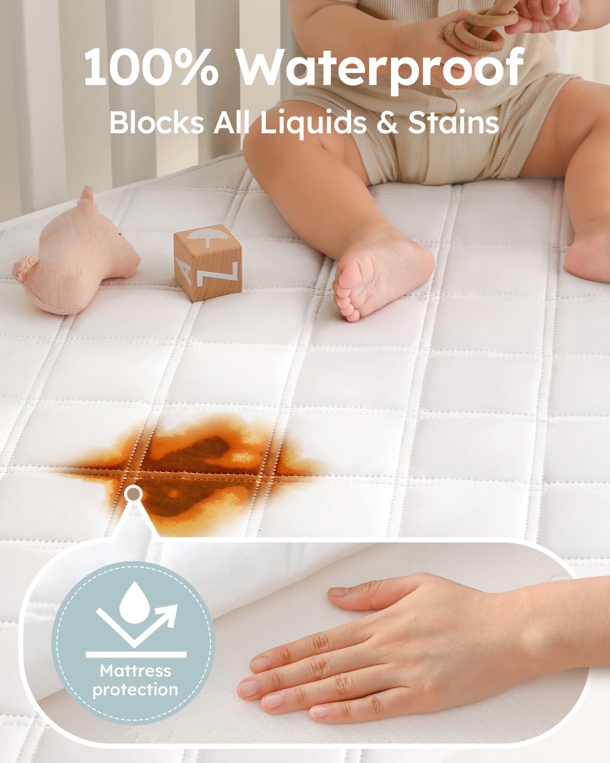 Yoofoss 2 Pack Waterproof Crib Mattress Protector, Quilted Fitted Crib Mattress Pad, Ultra Soft Breathable Toddler Mattress Protector Baby Crib Mattress Cover Breathable and Hypoallergenic(52''x28'')