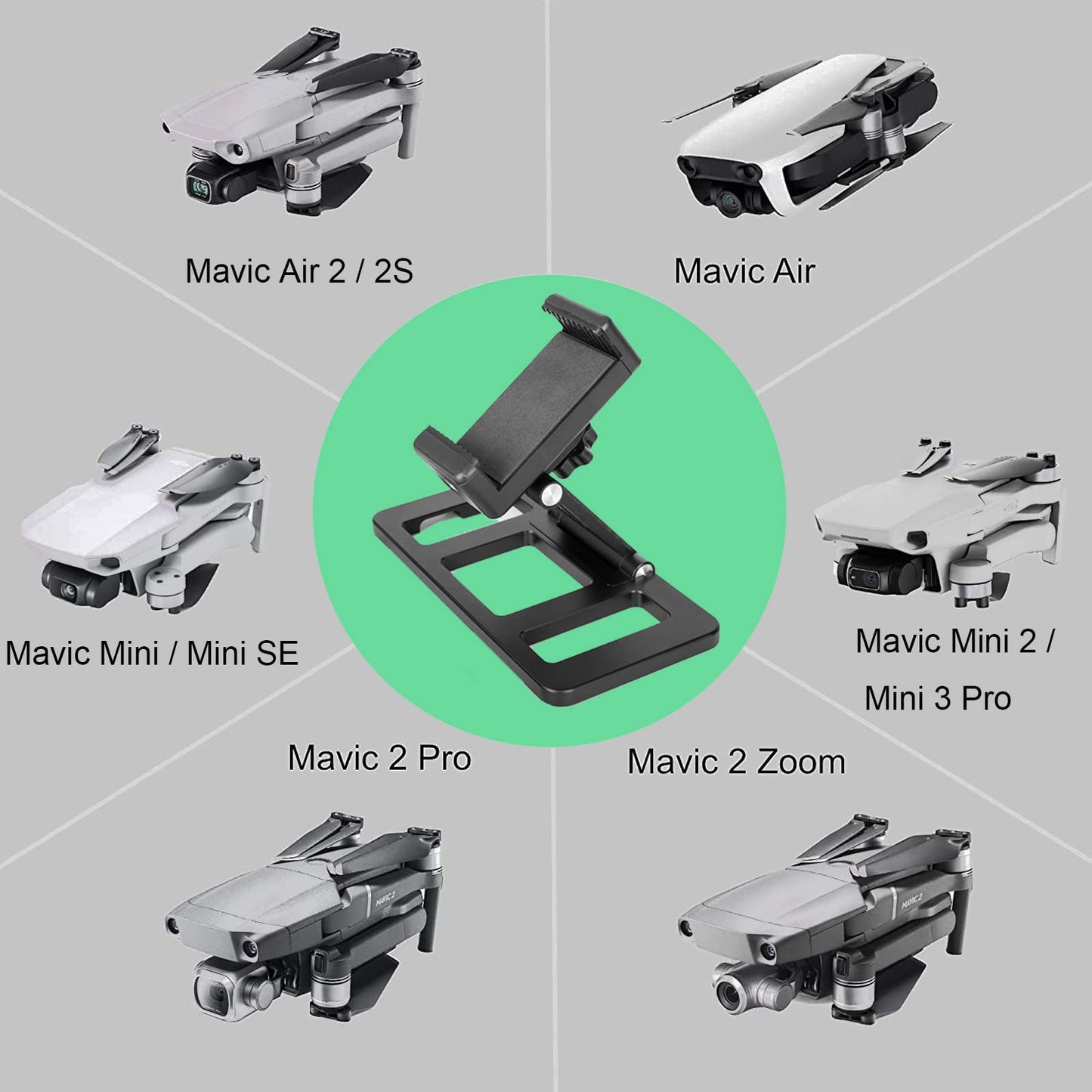 Tablet Mount Holder Compatible with Mavic 2/Spark/Mavic Air/Pro/Mini Remote Controller of DJI' s Drone, Aluminum-Alloy Adjustable Mobile Phone Bracket Mount.